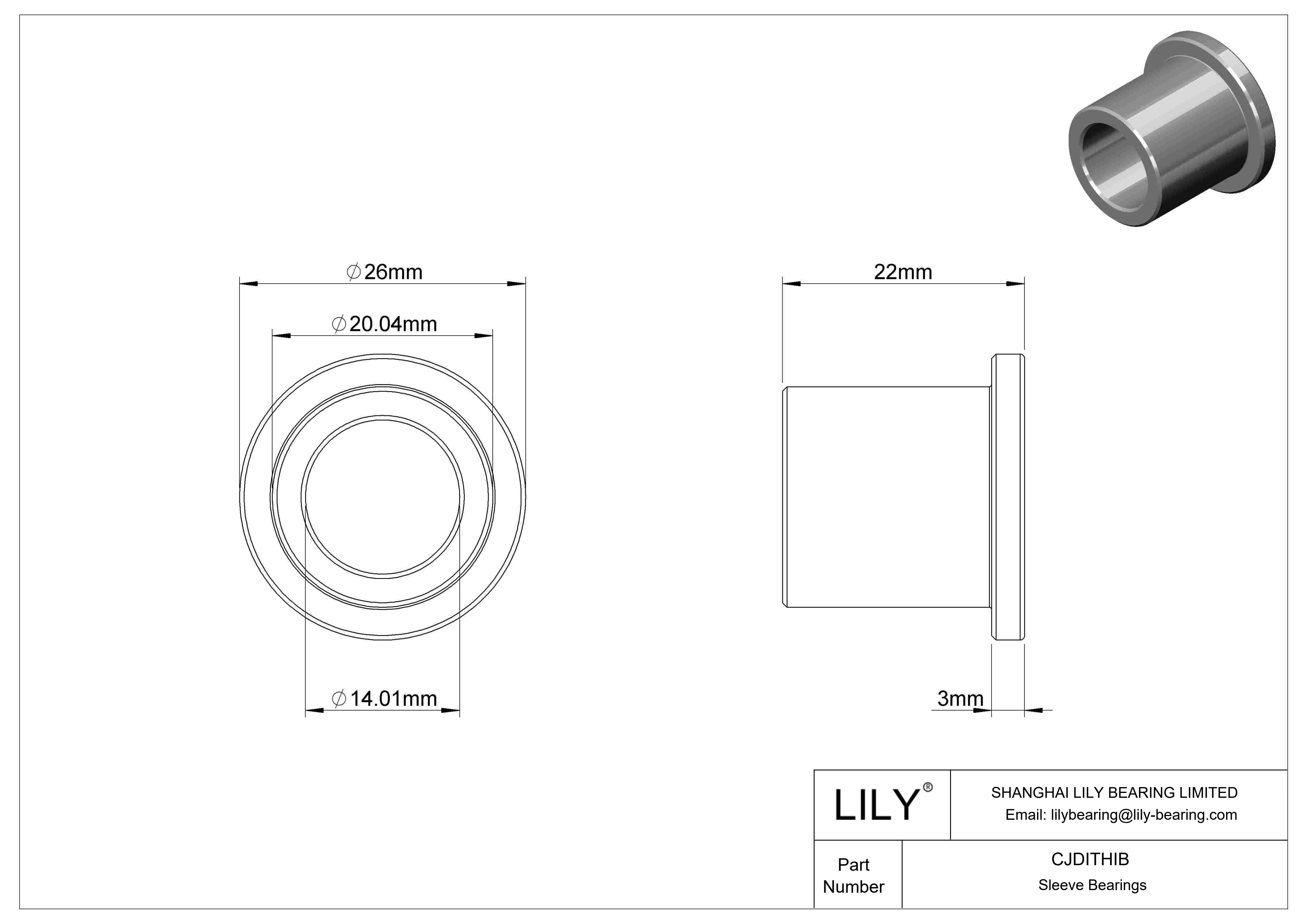 CJDITHIB High-Load Oil-Embedded Flanged Sleeve Bearings cad drawing