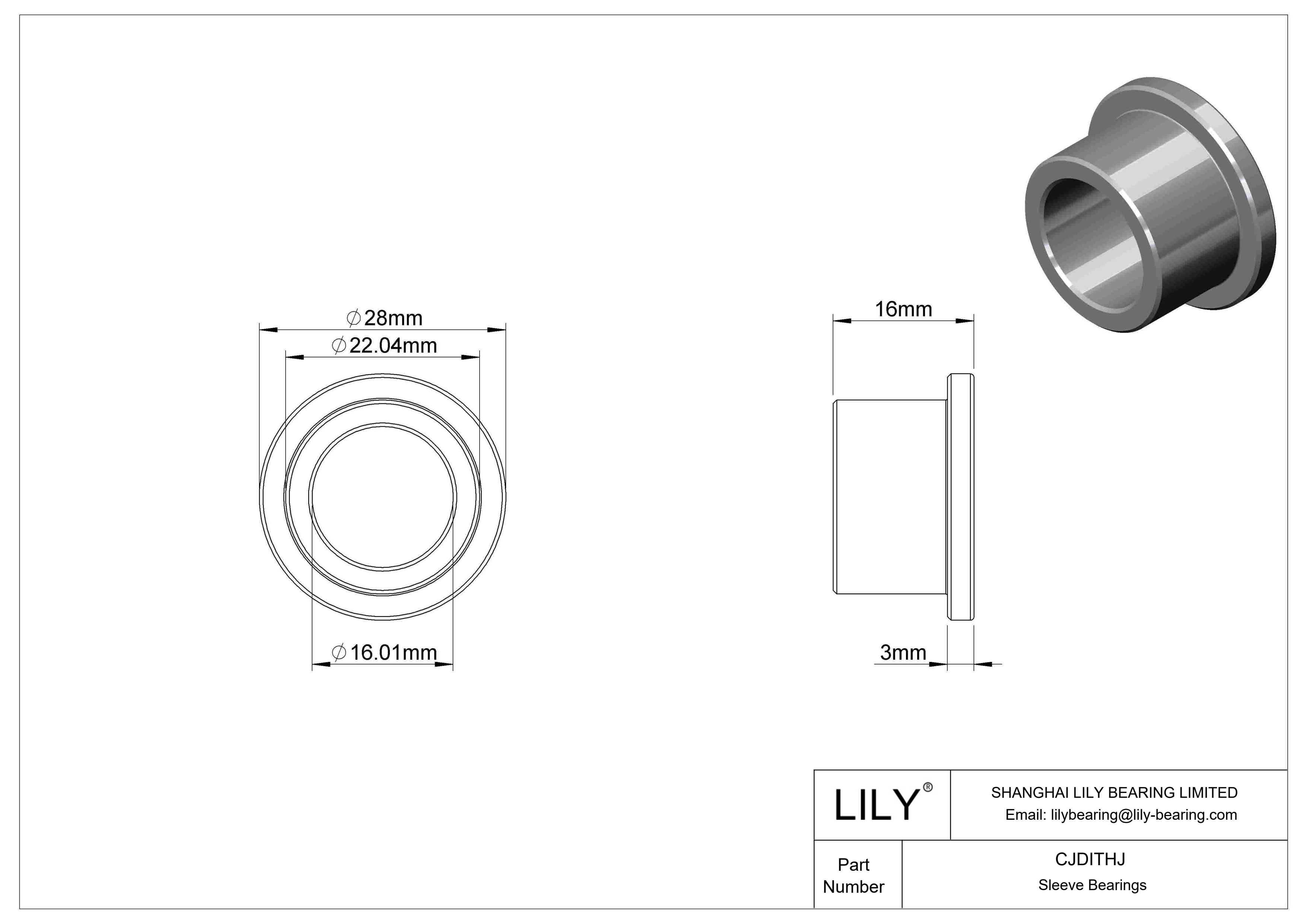 CJDITHJ High-Load Oil-Embedded Flanged Sleeve Bearings cad drawing