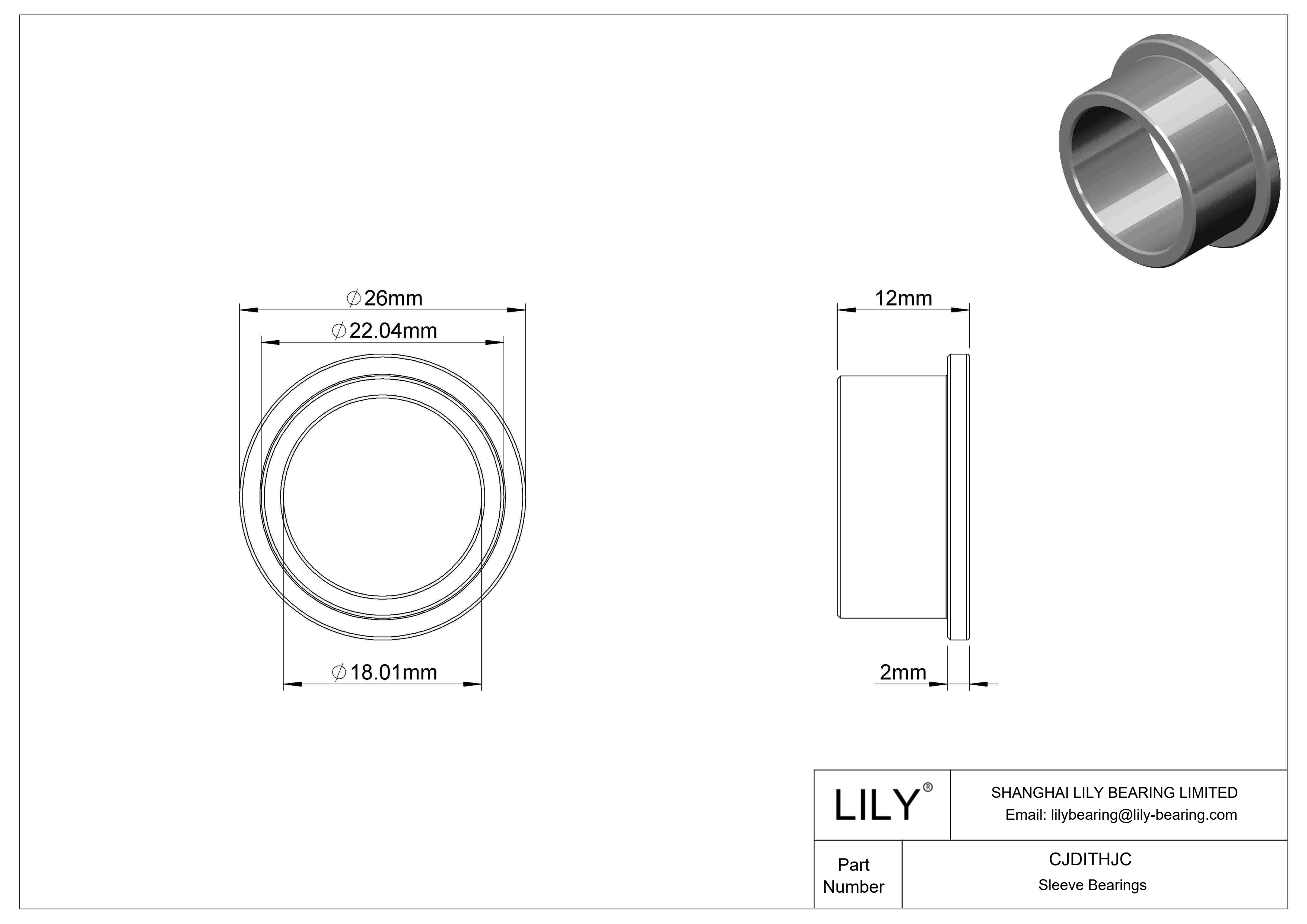 CJDITHJC High-Load Oil-Embedded Flanged Sleeve Bearings cad drawing