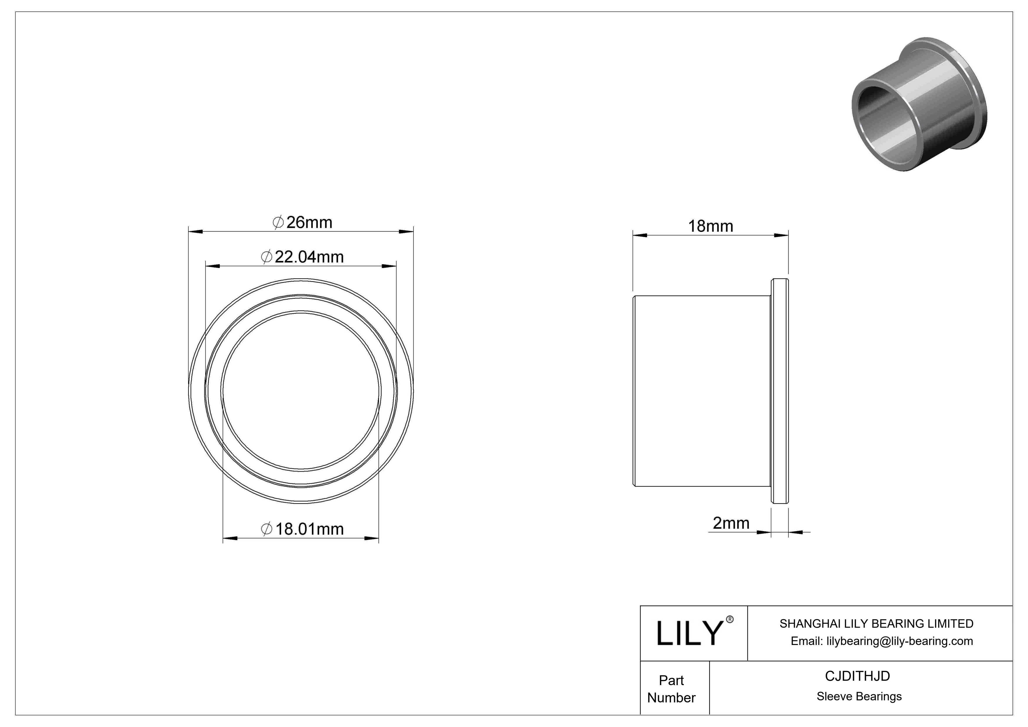 CJDITHJD High-Load Oil-Embedded Flanged Sleeve Bearings cad drawing