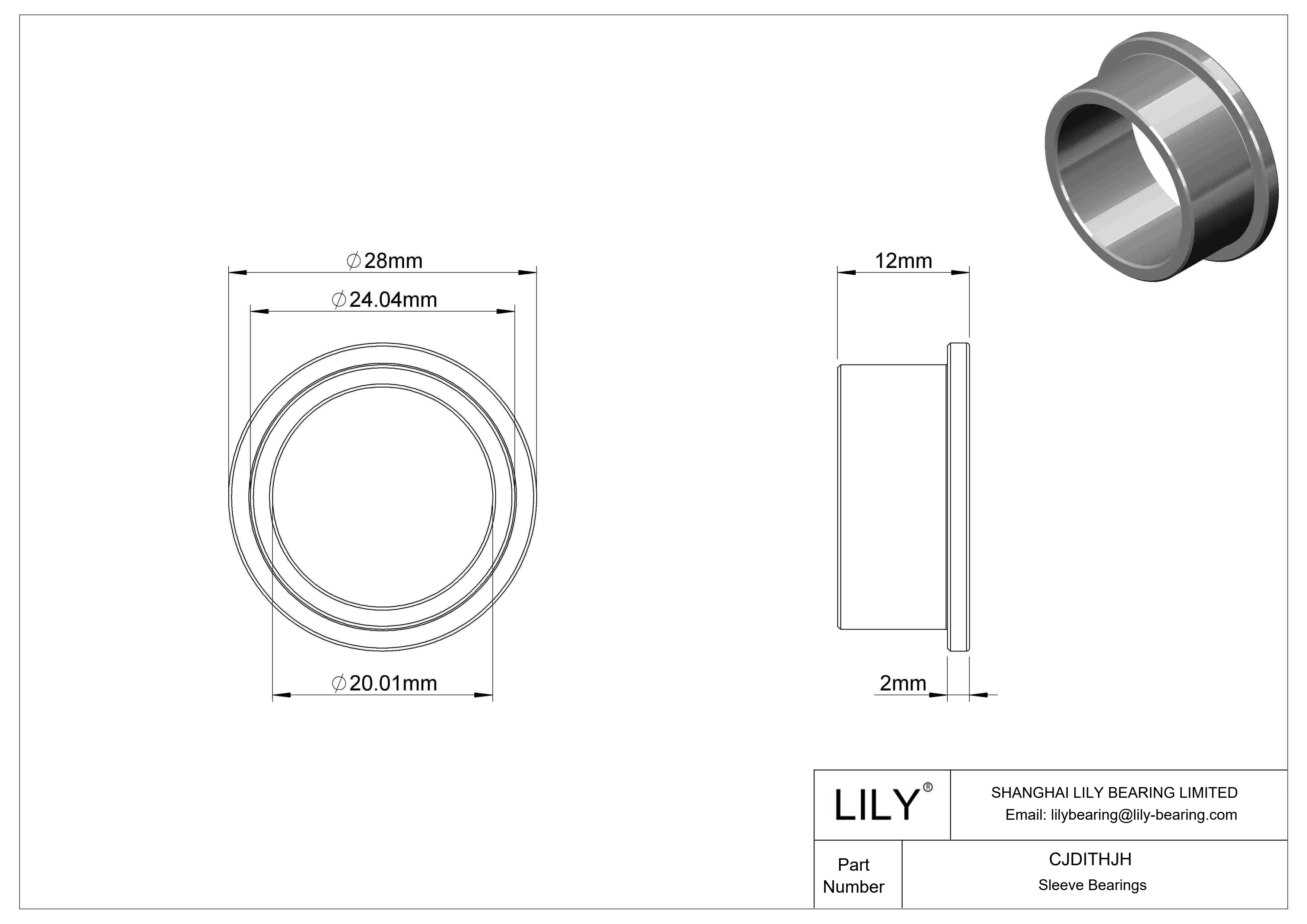 CJDITHJH High-Load Oil-Embedded Flanged Sleeve Bearings cad drawing