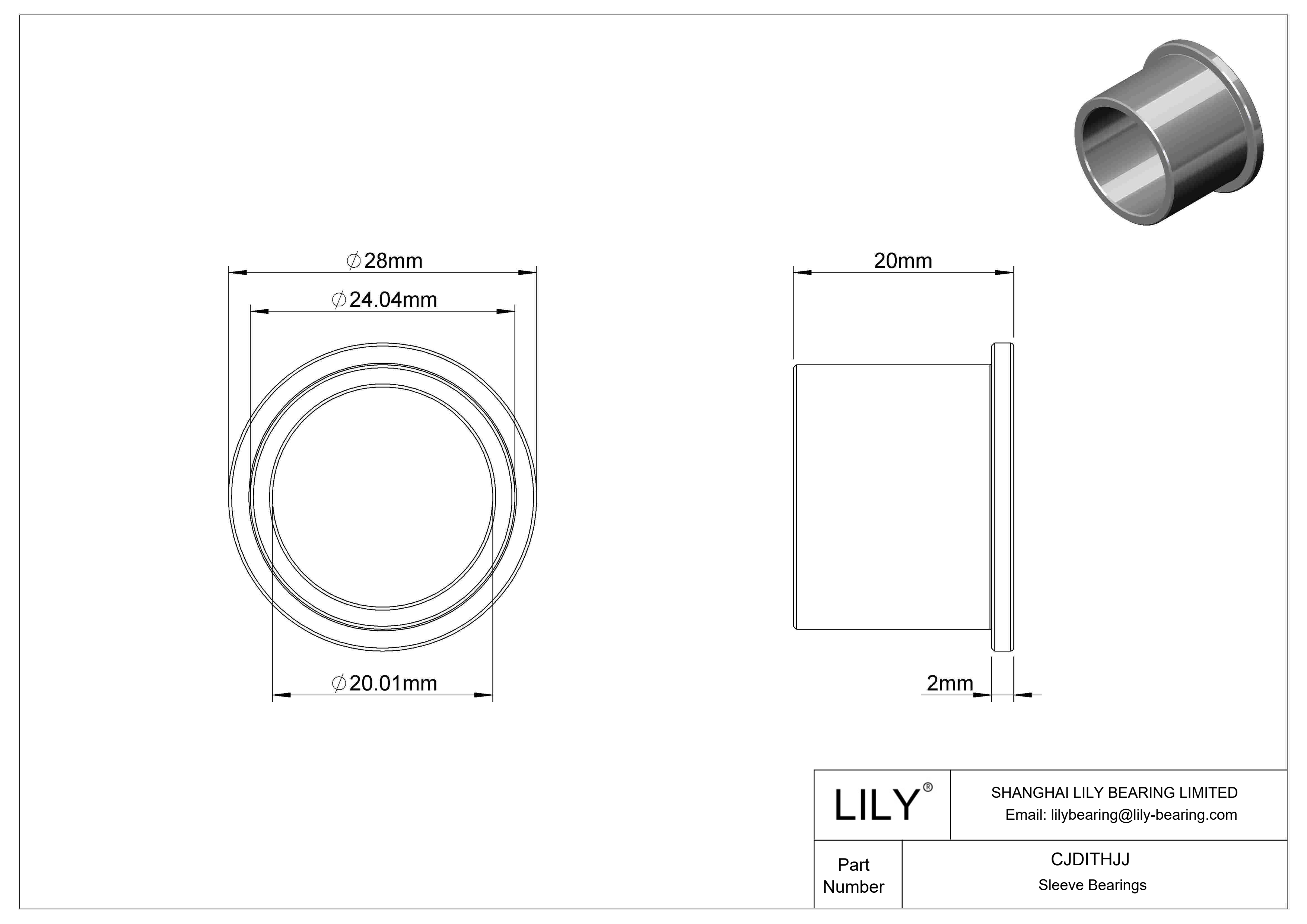 CJDITHJJ High-Load Oil-Embedded Flanged Sleeve Bearings cad drawing