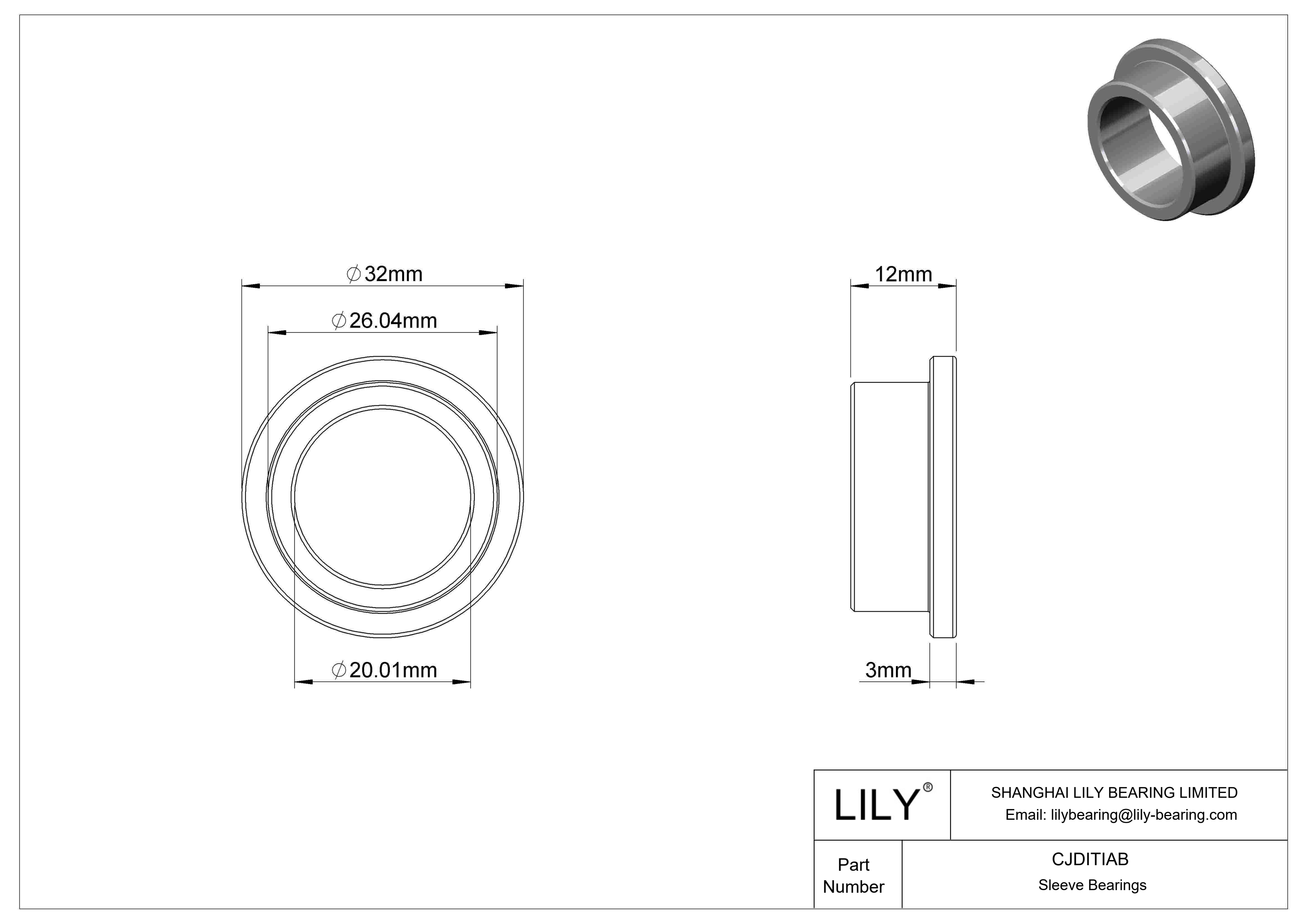 CJDITIAB High-Load Oil-Embedded Flanged Sleeve Bearings cad drawing