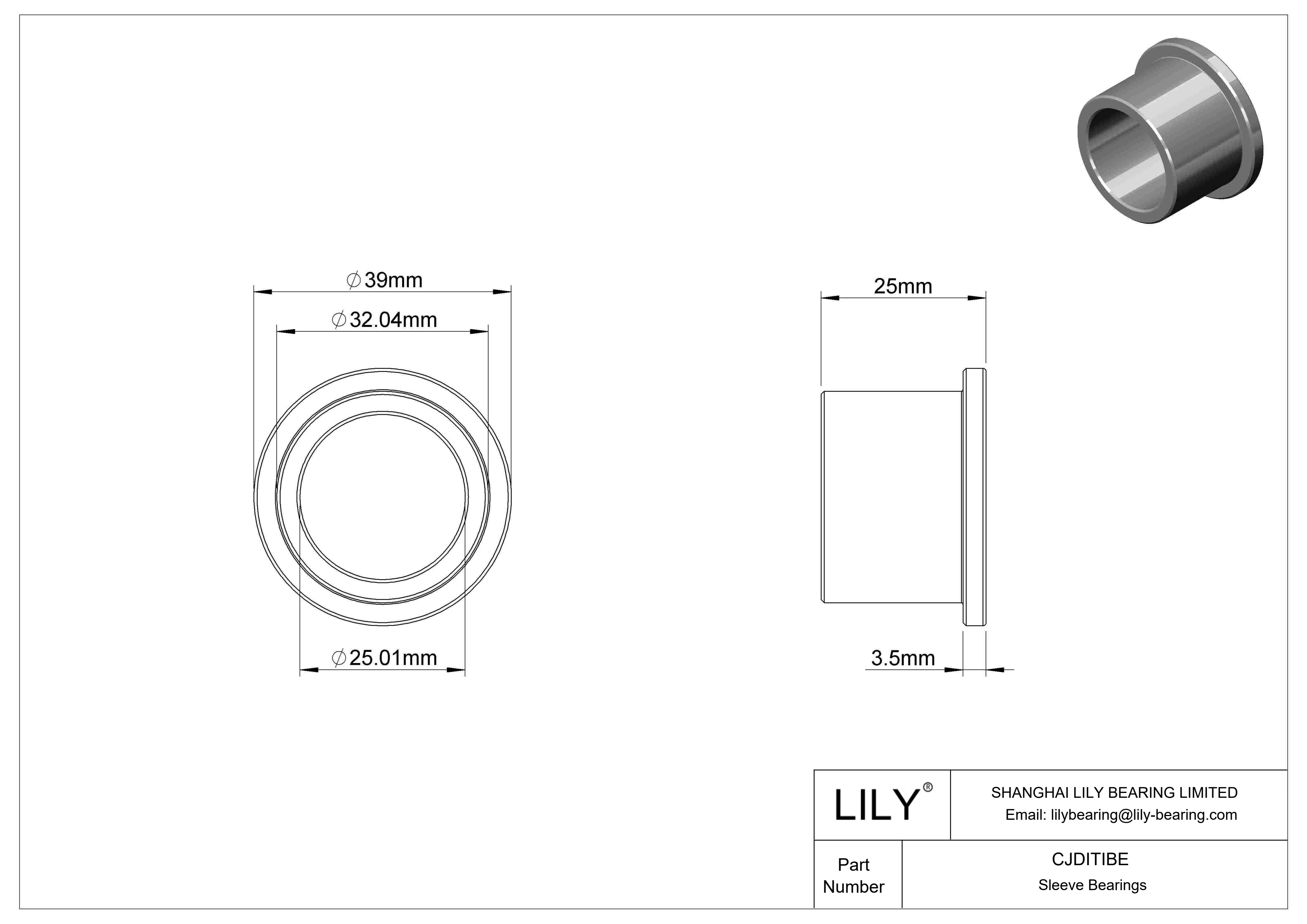 CJDITIBE High-Load Oil-Embedded Flanged Sleeve Bearings cad drawing