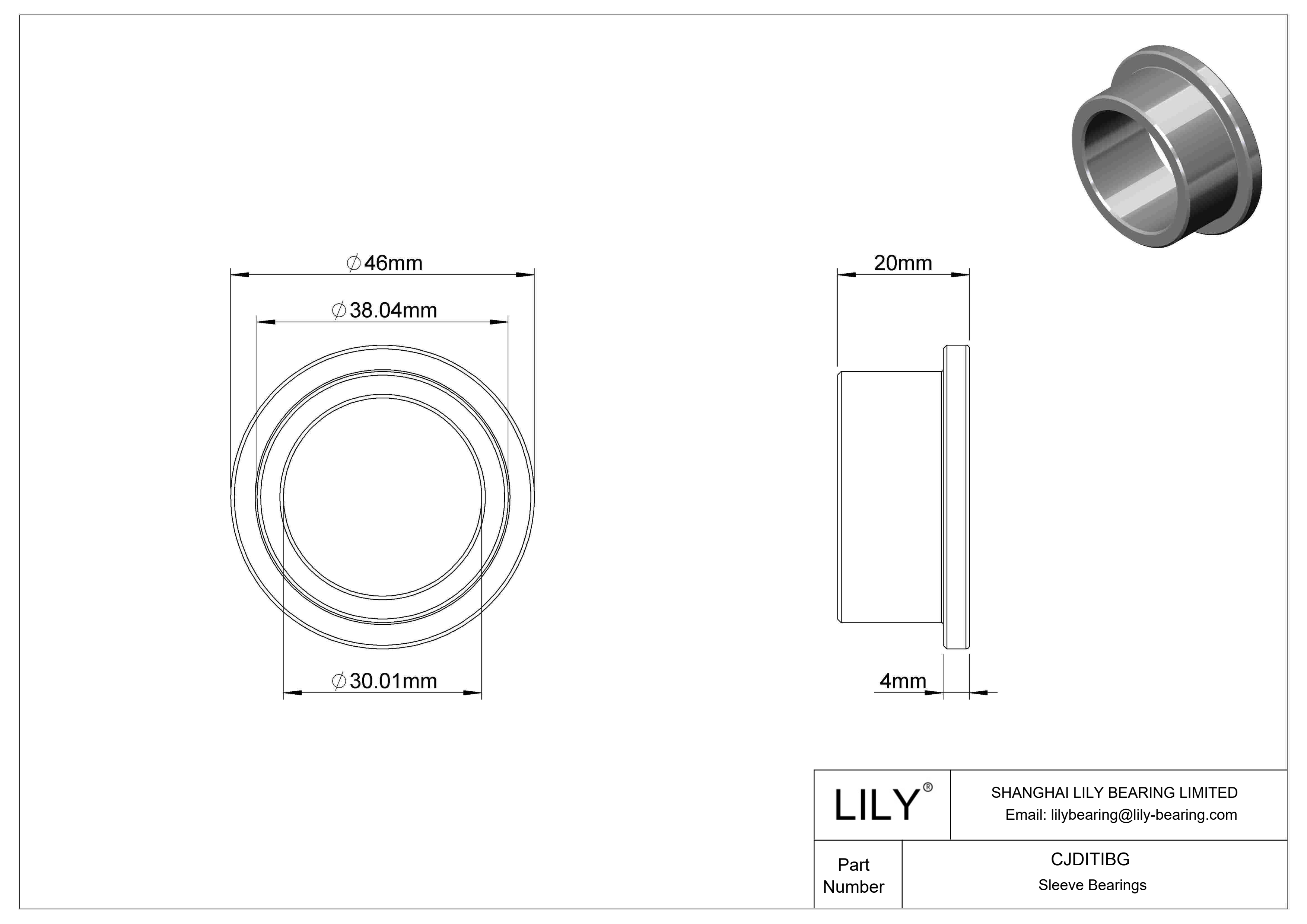 CJDITIBG High-Load Oil-Embedded Flanged Sleeve Bearings cad drawing