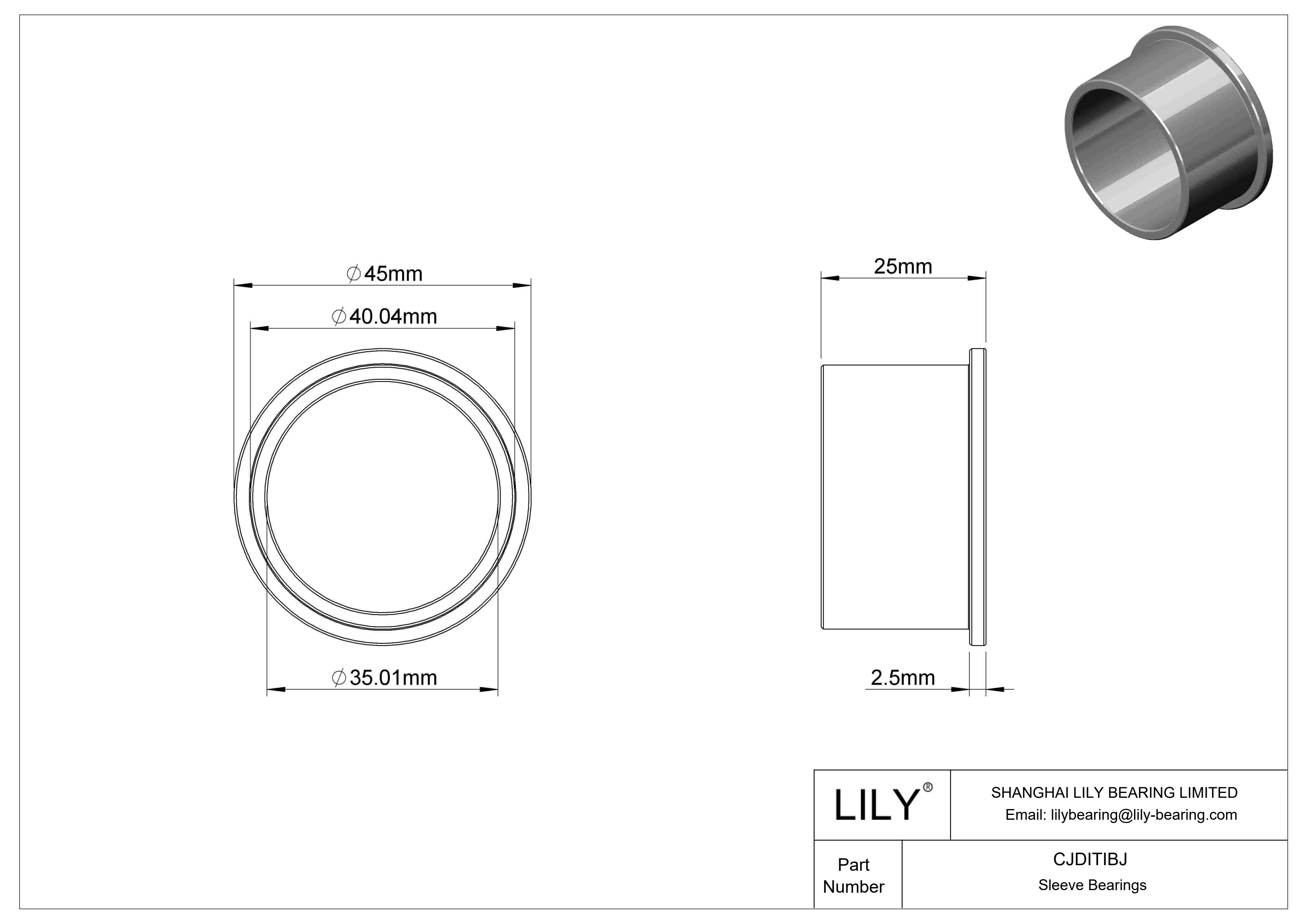 CJDITIBJ High-Load Oil-Embedded Flanged Sleeve Bearings cad drawing