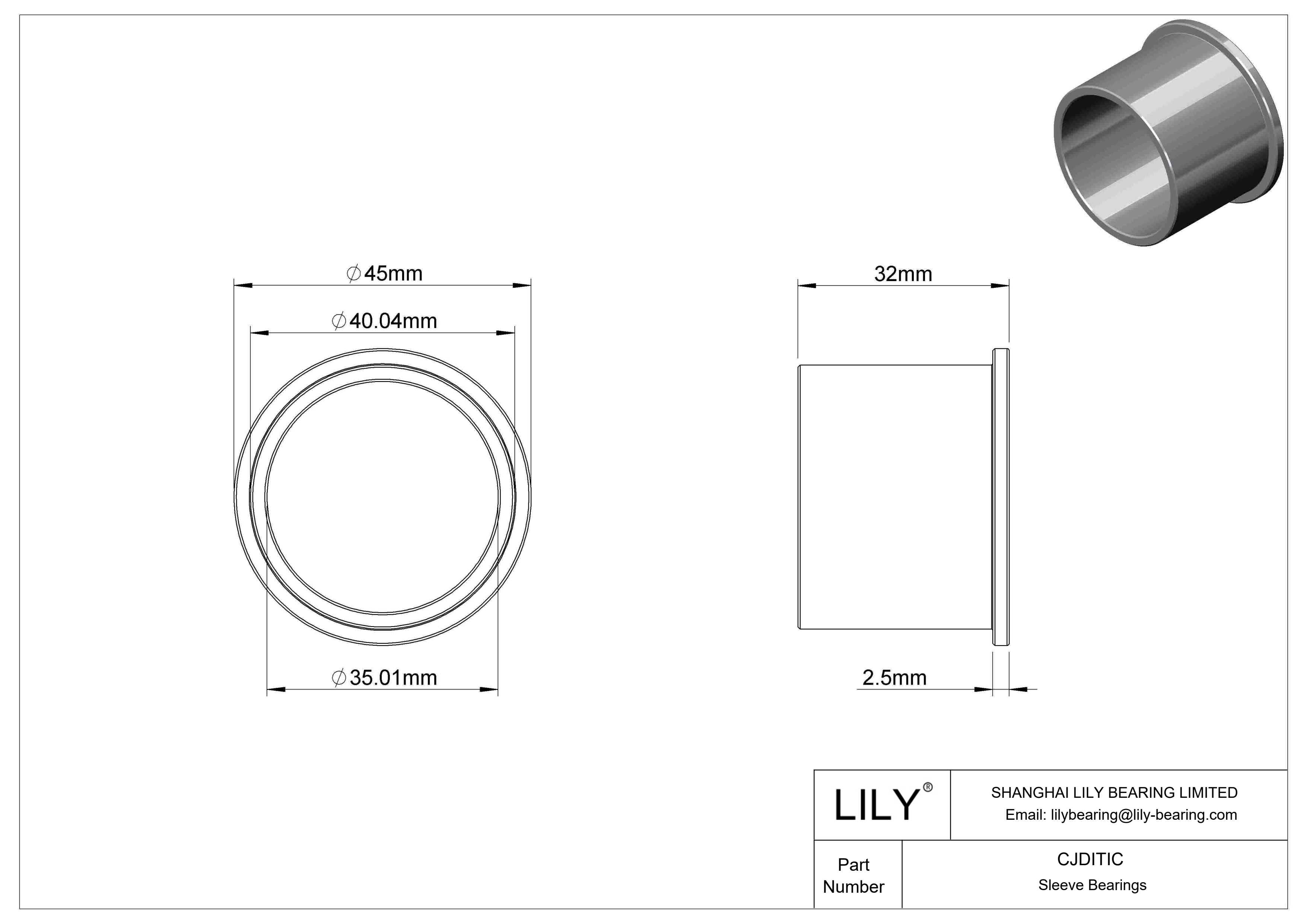 CJDITIC High-Load Oil-Embedded Flanged Sleeve Bearings cad drawing