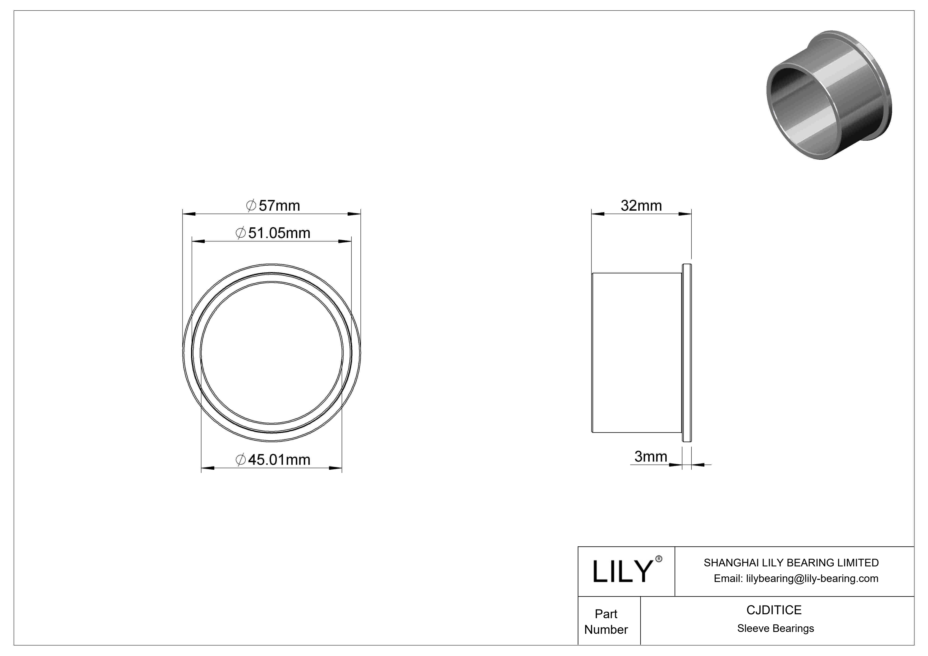 CJDITICE High-Load Oil-Embedded Flanged Sleeve Bearings cad drawing