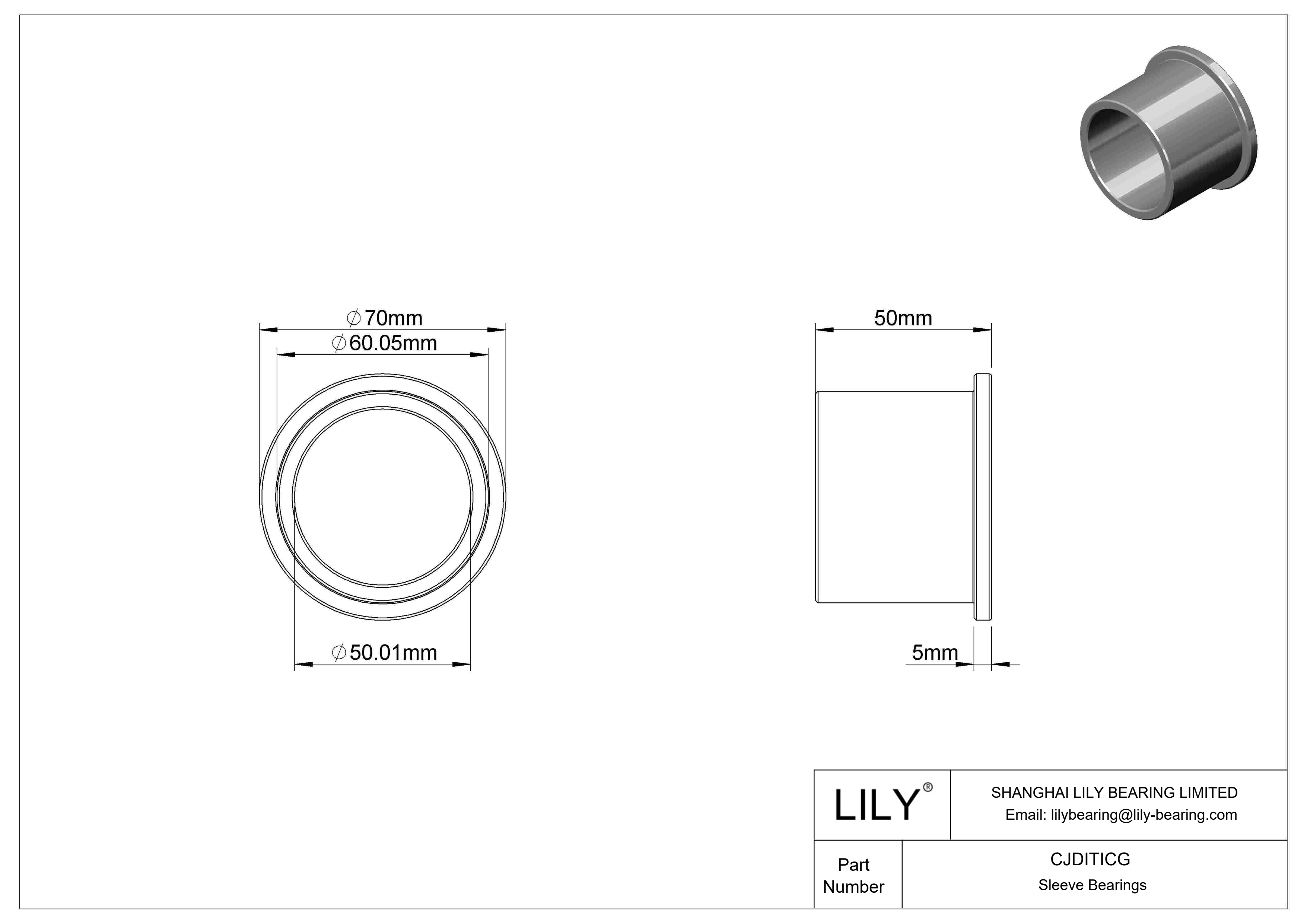 CJDITICG High-Load Oil-Embedded Flanged Sleeve Bearings cad drawing