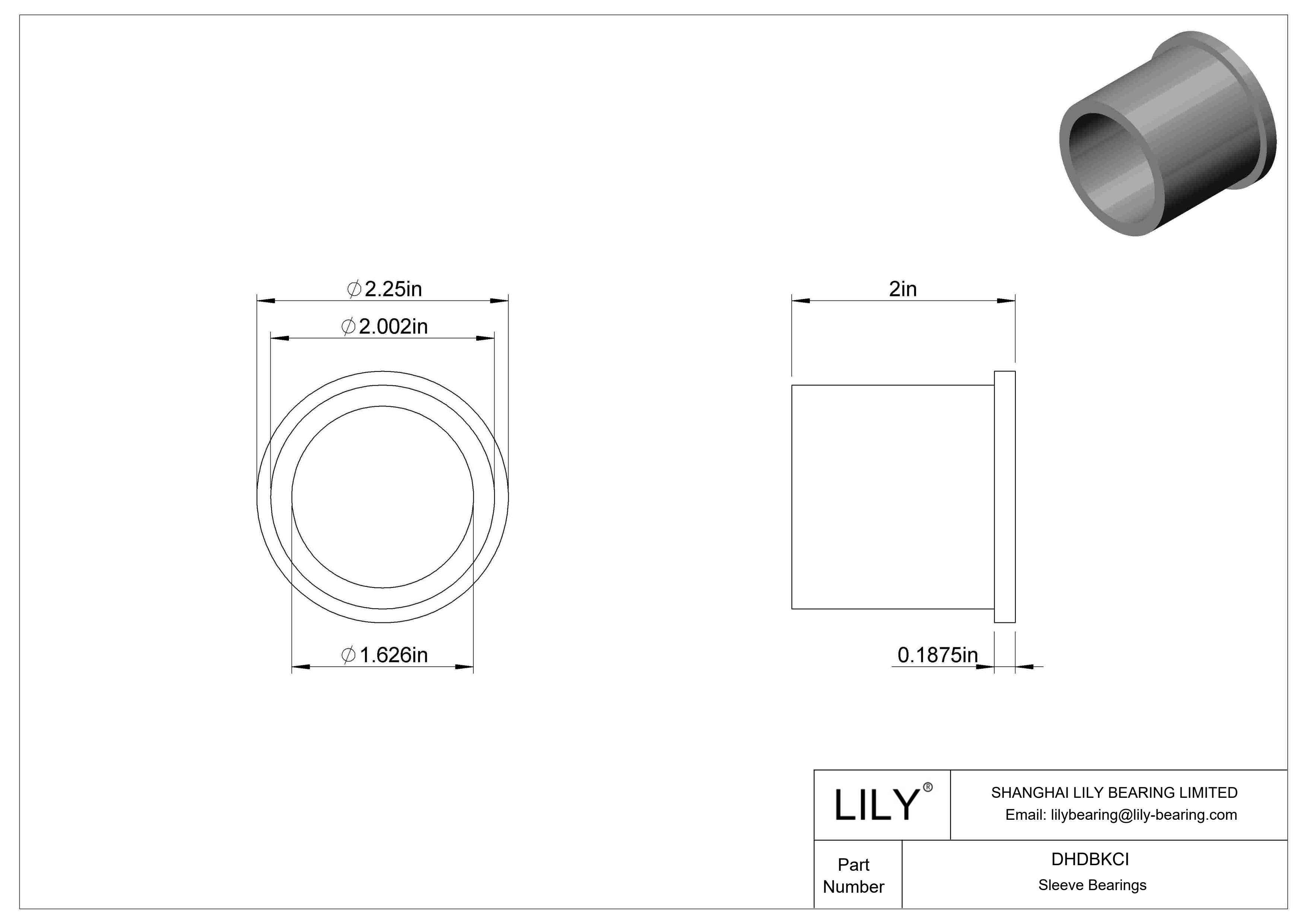 DHDBKCI High-Load Oil-Embedded Flanged Sleeve Bearings cad drawing