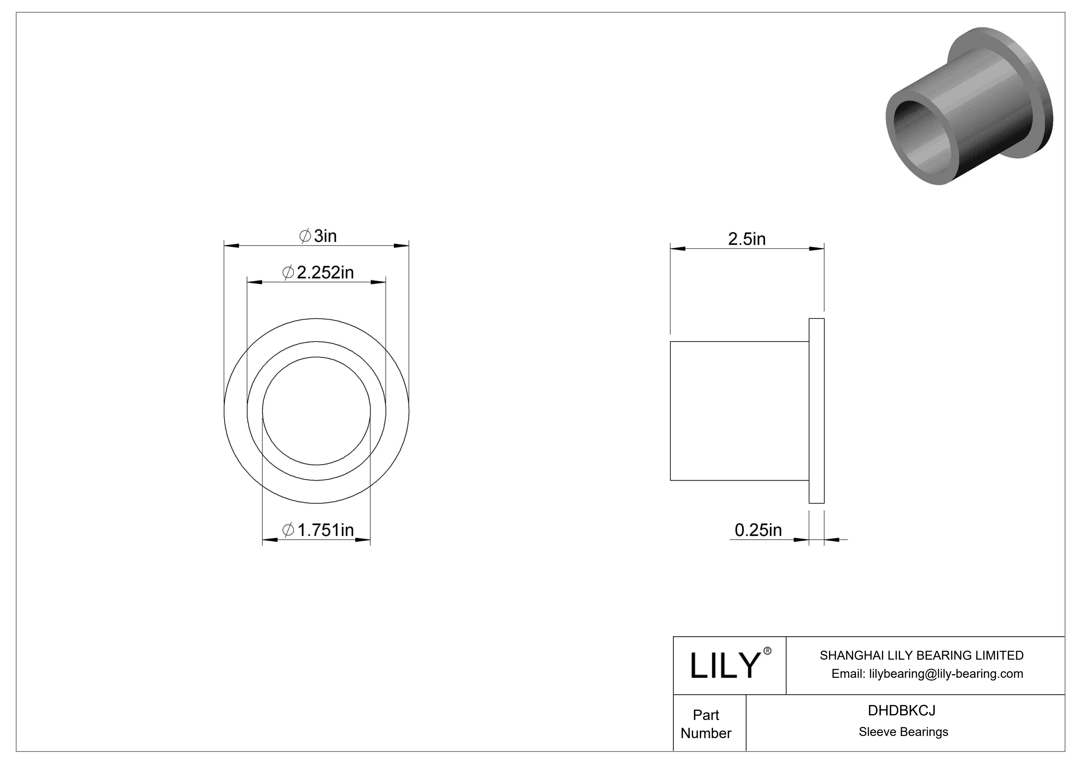 DHDBKCJ High-Load Oil-Embedded Flanged Sleeve Bearings cad drawing