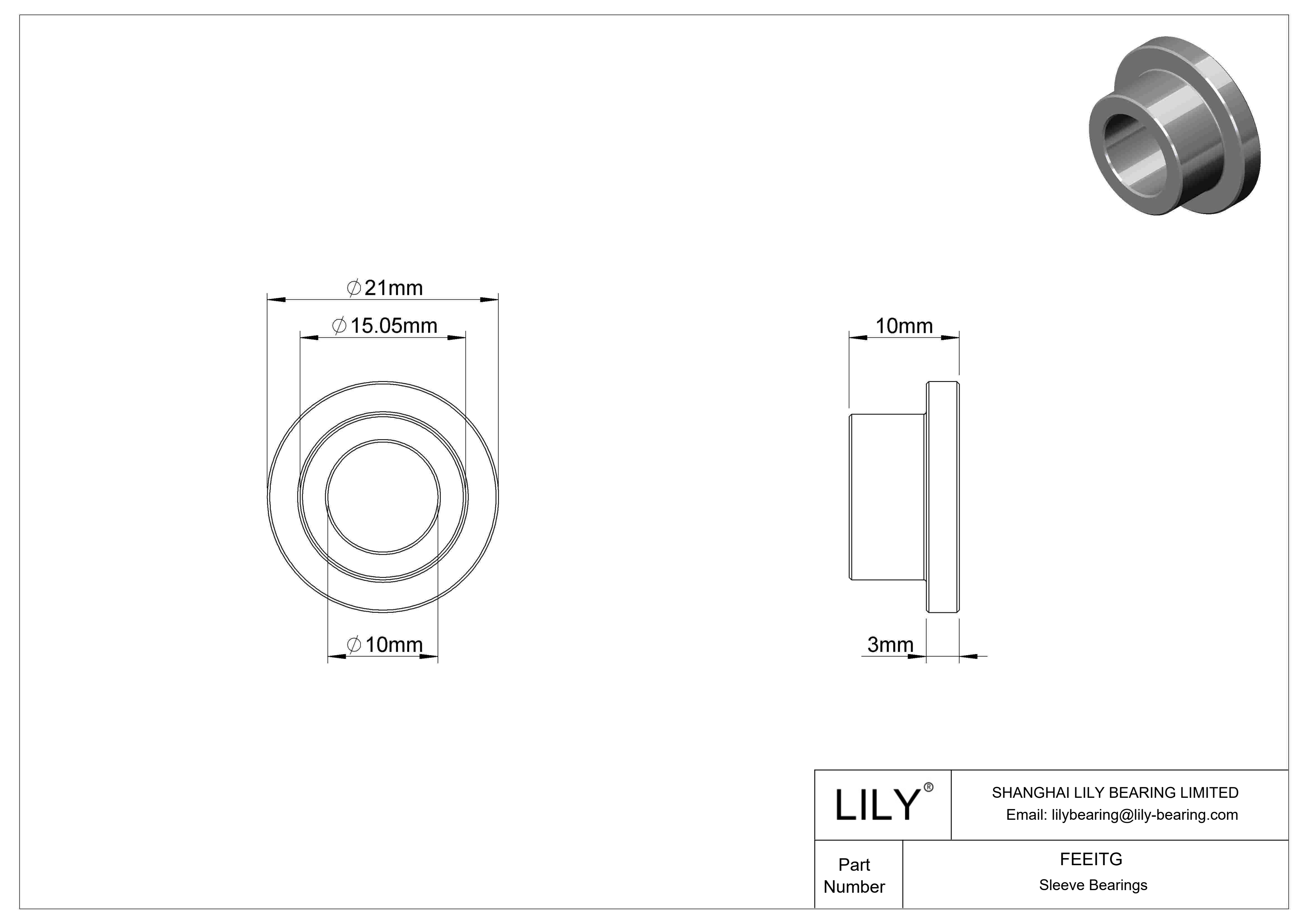 FEEITG Rodamientos de manguito con pestaña multiuso cad drawing