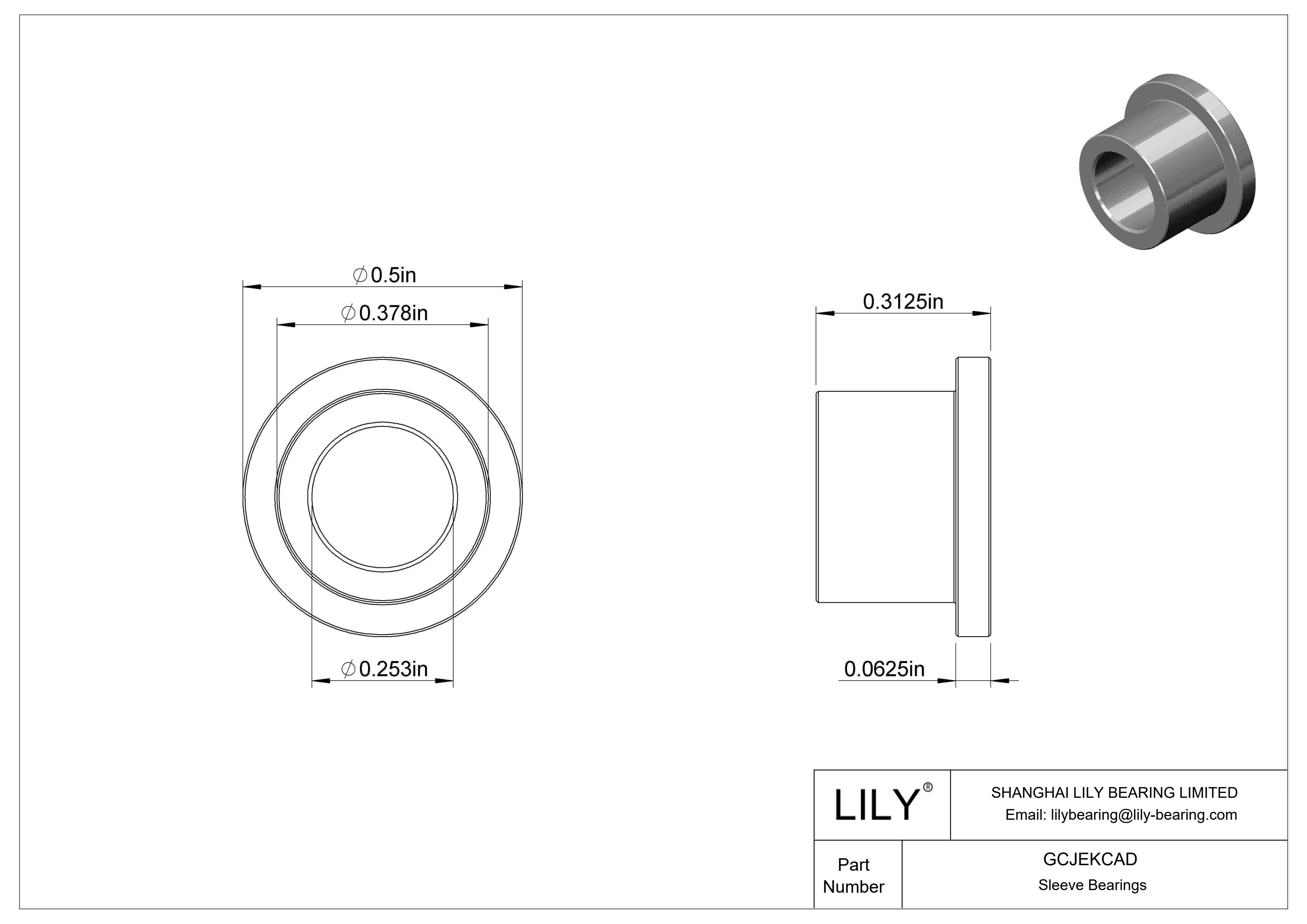 GCJEKCAD Light Duty Dry-Running Flanged Sleeve Bearings cad drawing