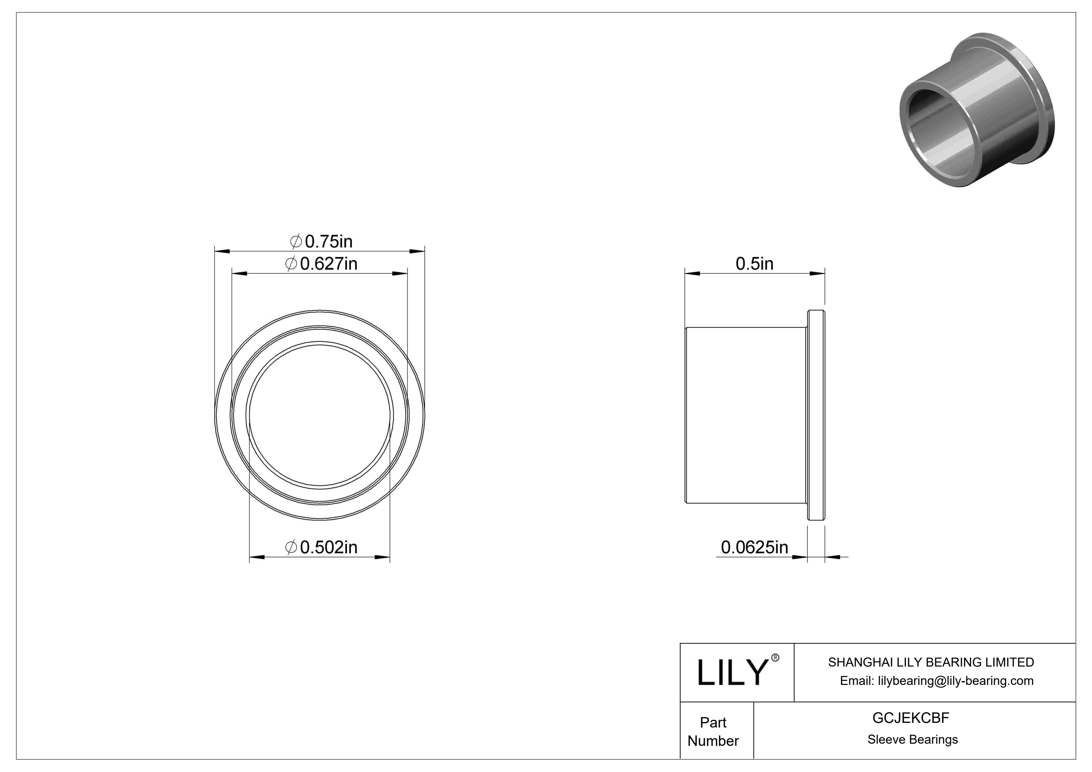 GCJEKCBF Light Duty Dry-Running Flanged Sleeve Bearings cad drawing