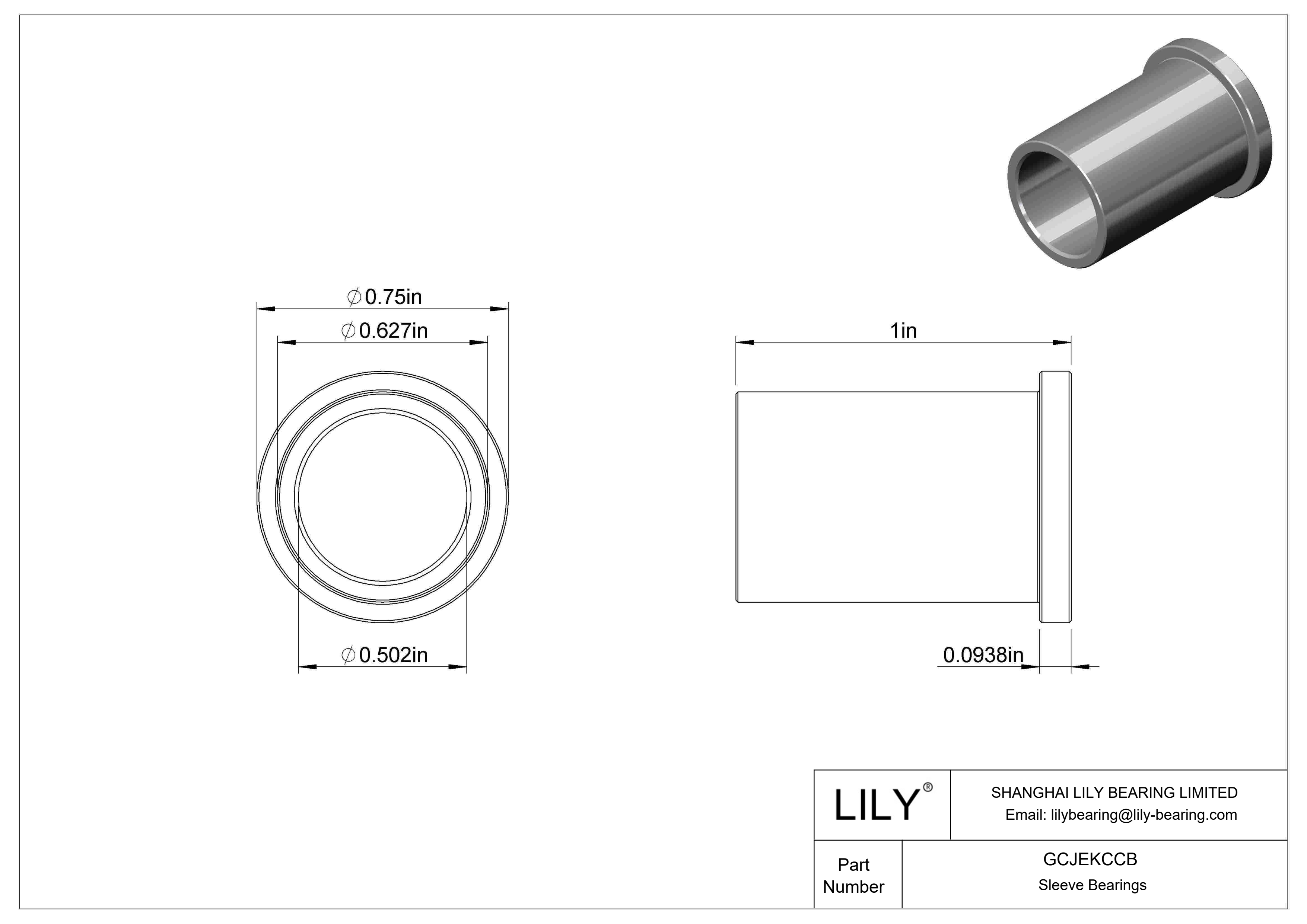 GCJEKCCB Light Duty Dry-Running Flanged Sleeve Bearings cad drawing