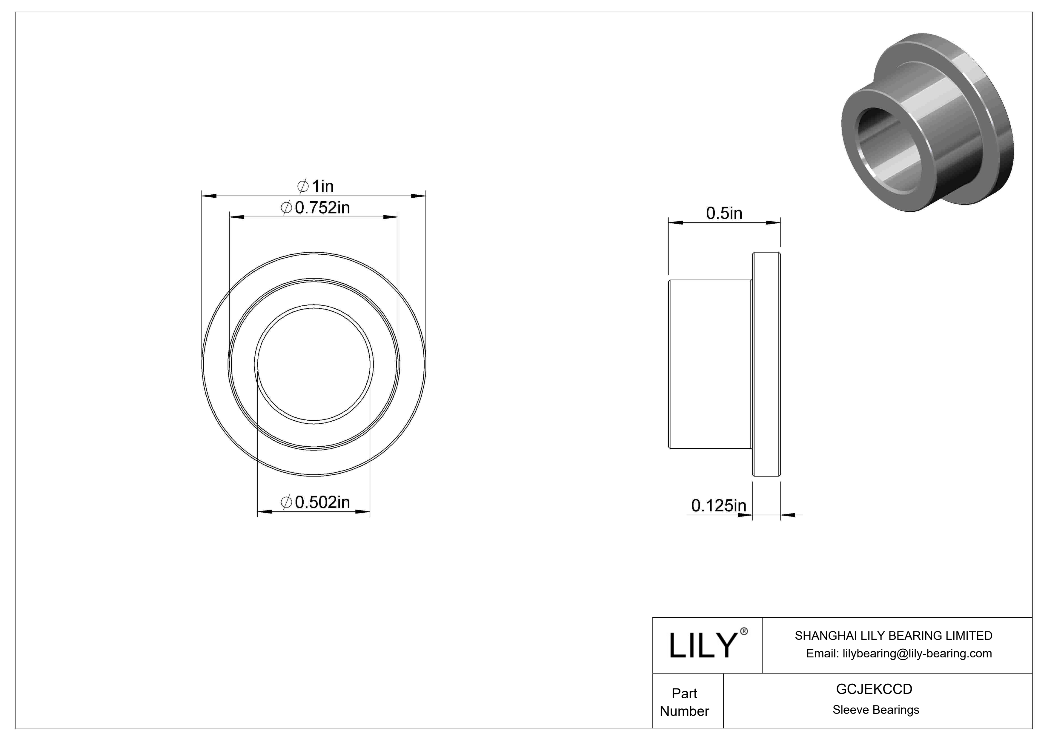 GCJEKCCD Light Duty Dry-Running Flanged Sleeve Bearings cad drawing