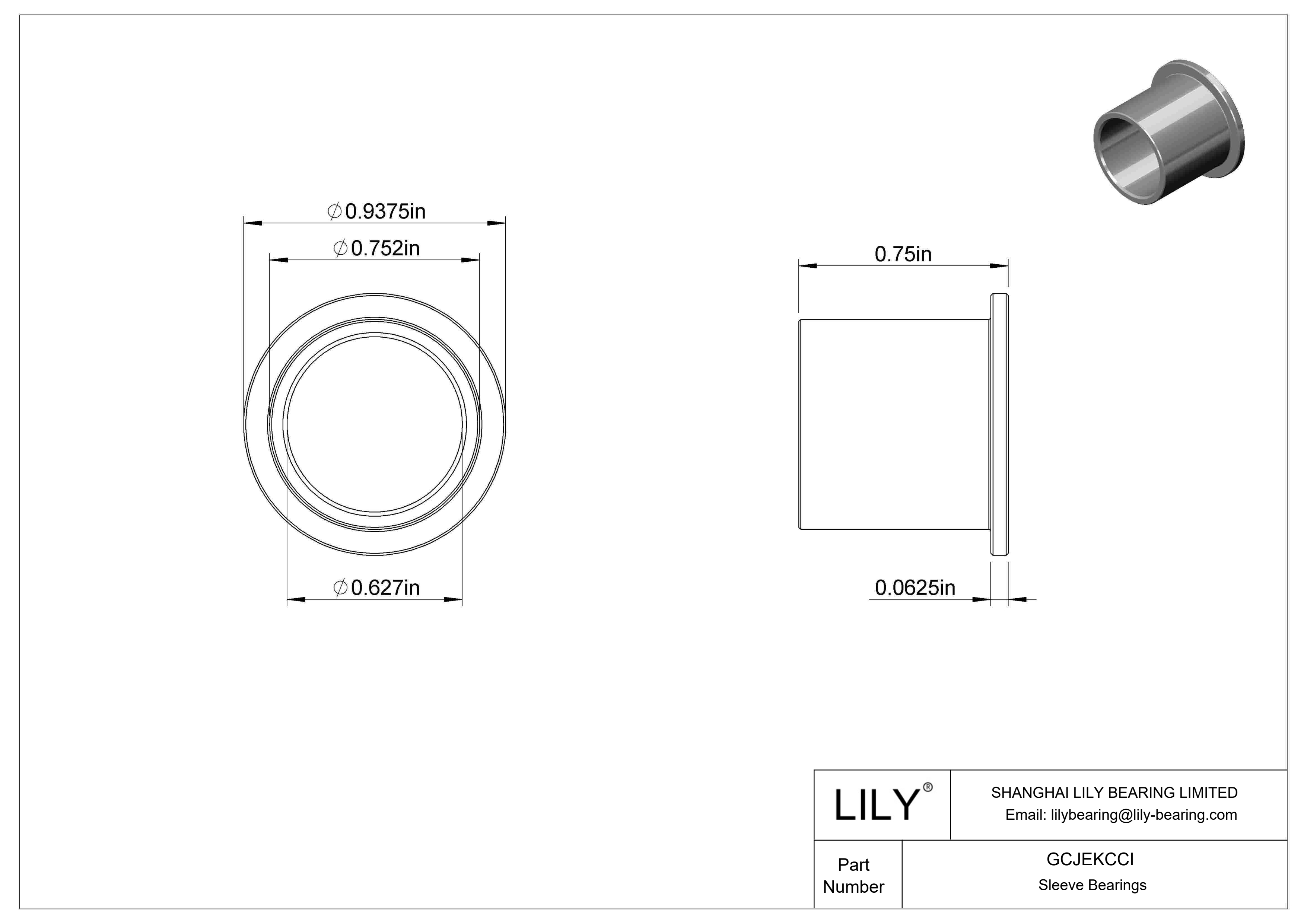 GCJEKCCI Light Duty Dry-Running Flanged Sleeve Bearings cad drawing