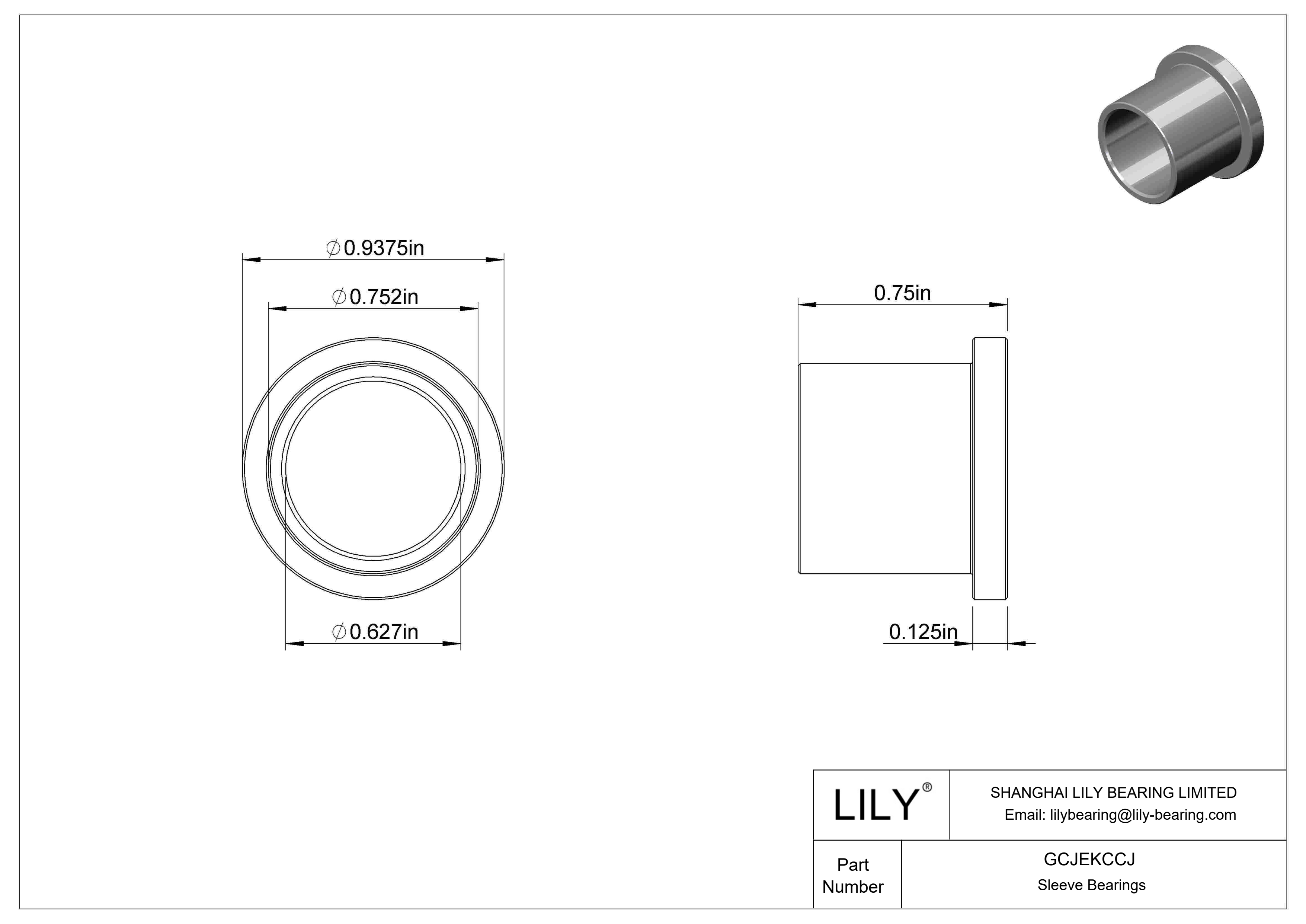 GCJEKCCJ Light Duty Dry-Running Flanged Sleeve Bearings cad drawing