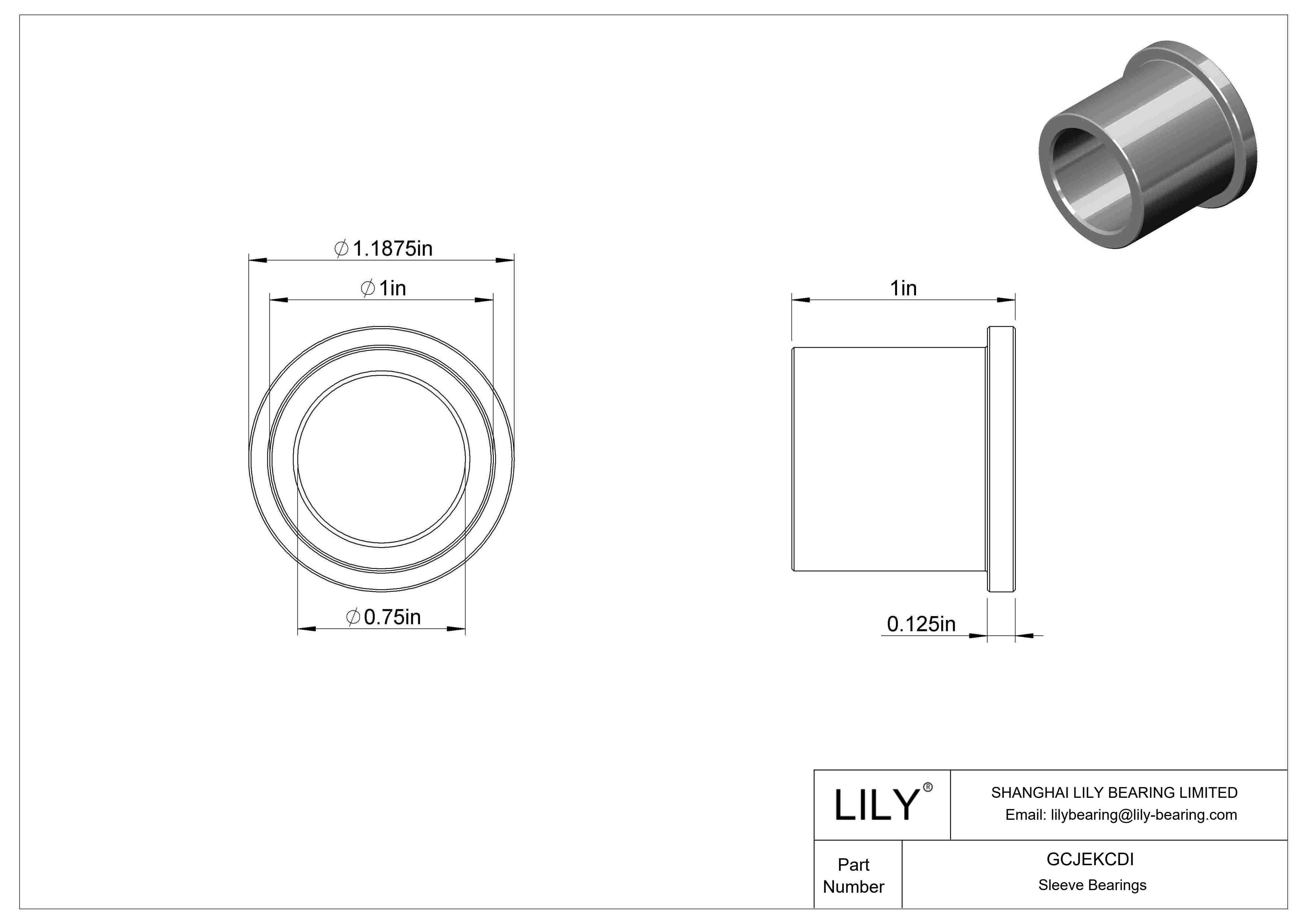 GCJEKCDI Light Duty Dry-Running Flanged Sleeve Bearings cad drawing