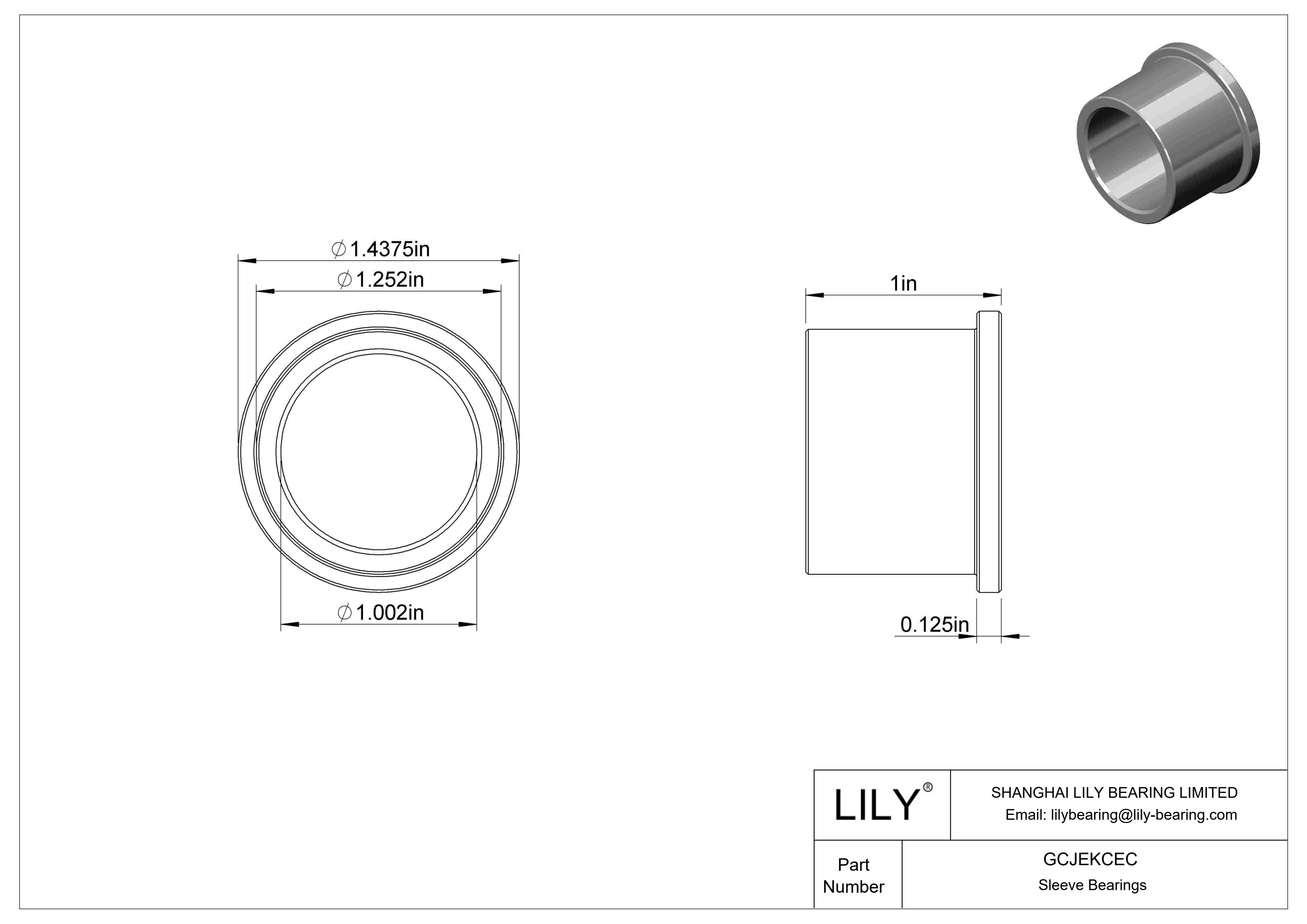 GCJEKCEC Light Duty Dry-Running Flanged Sleeve Bearings cad drawing