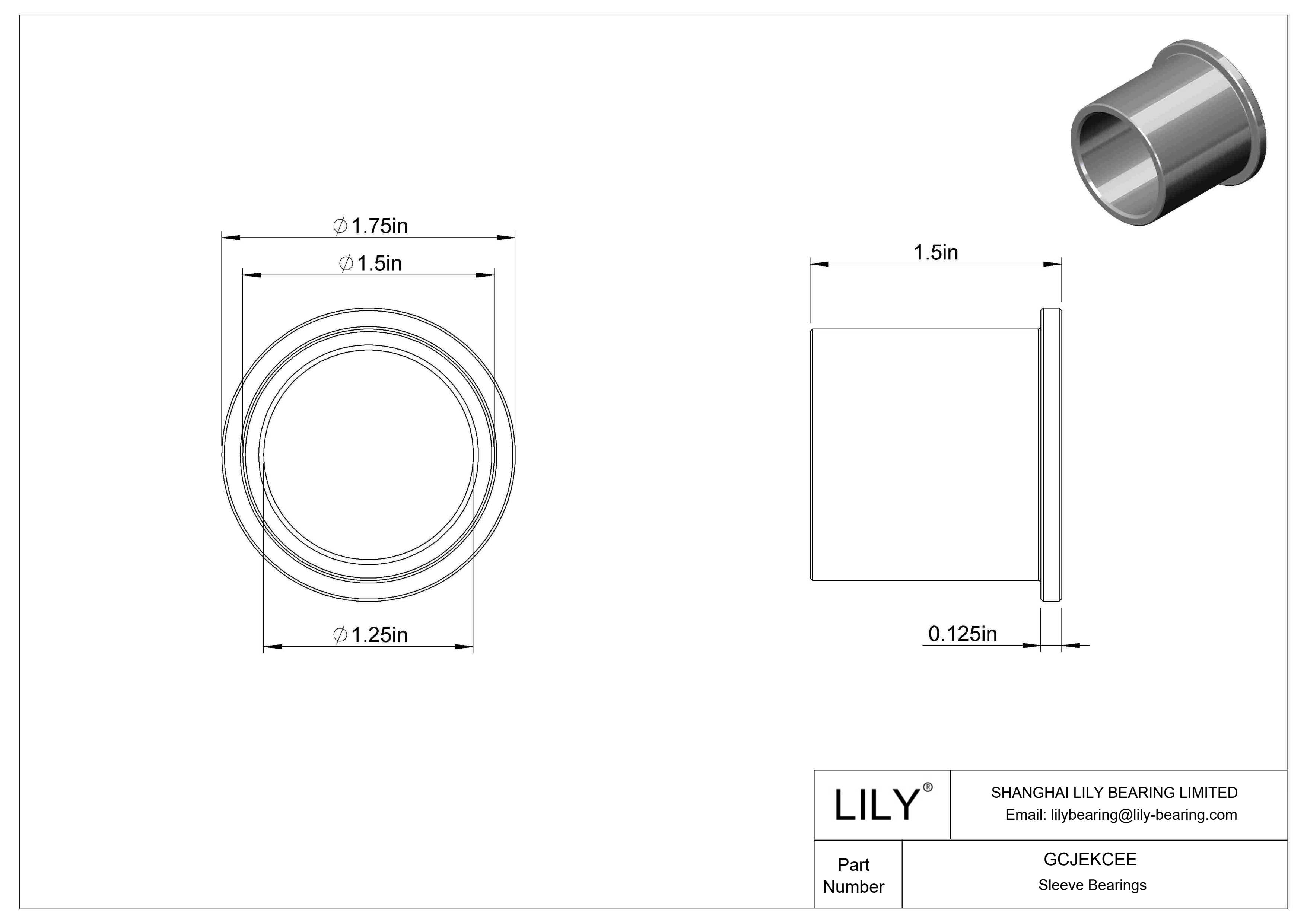 GCJEKCEE Rodamientos de manguito con brida de funcionamiento en seco para cargas ligeras cad drawing