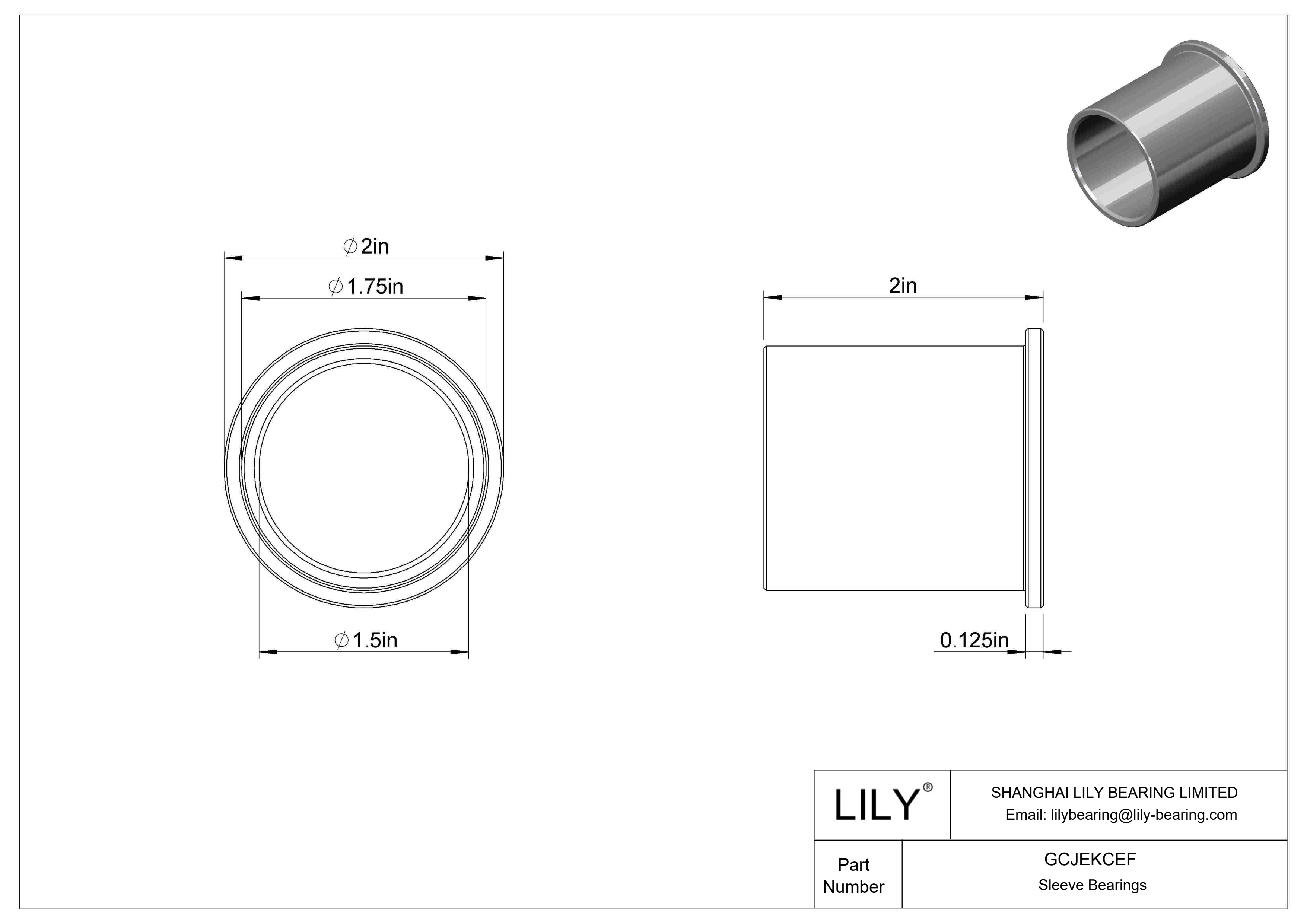 GCJEKCEF Light Duty Dry-Running Flanged Sleeve Bearings cad drawing