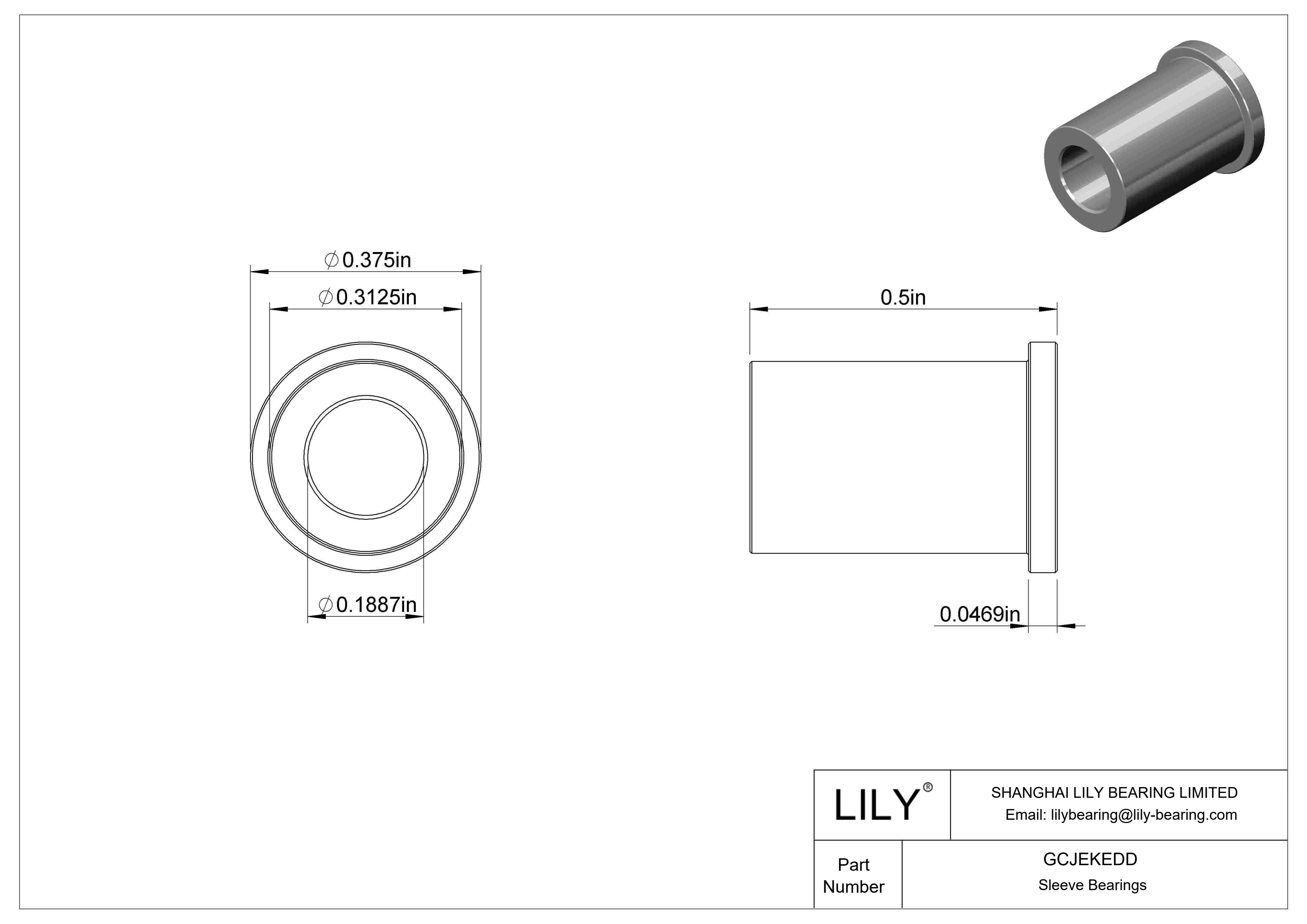 GCJEKEDD Light Duty Dry-Running Flanged Sleeve Bearings cad drawing