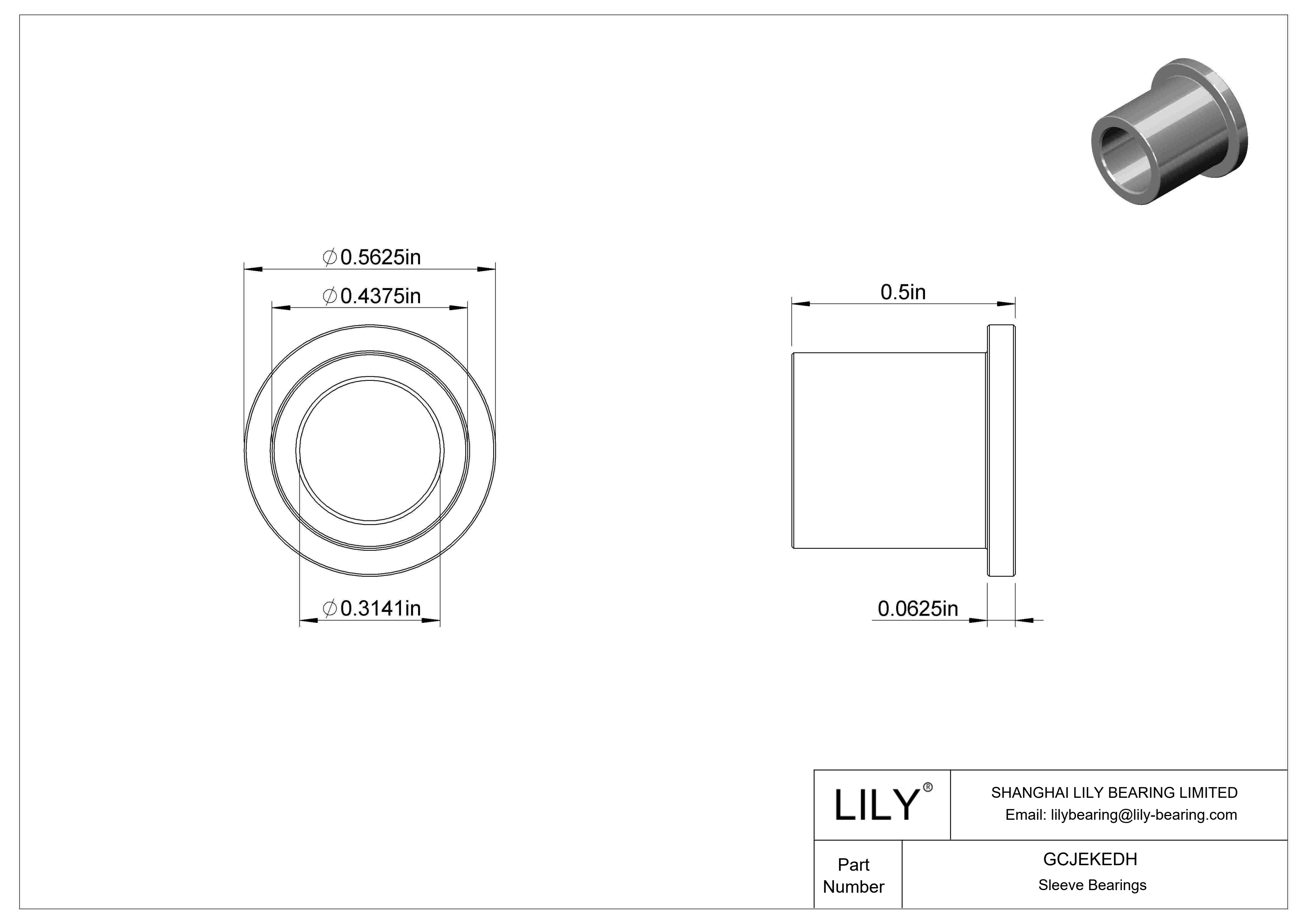 GCJEKEDH Light Duty Dry-Running Flanged Sleeve Bearings cad drawing