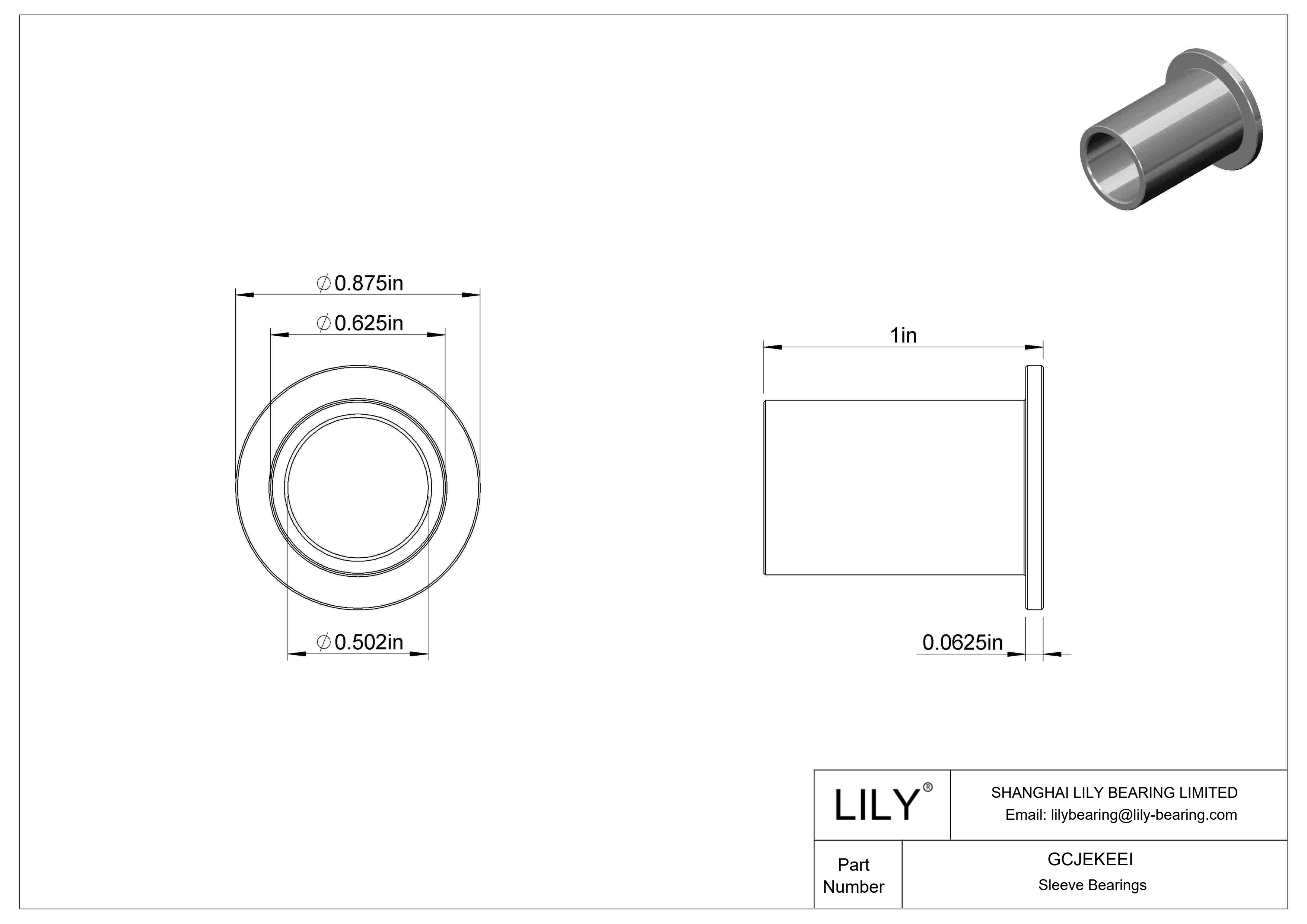 GCJEKEEI Light Duty Dry-Running Flanged Sleeve Bearings cad drawing