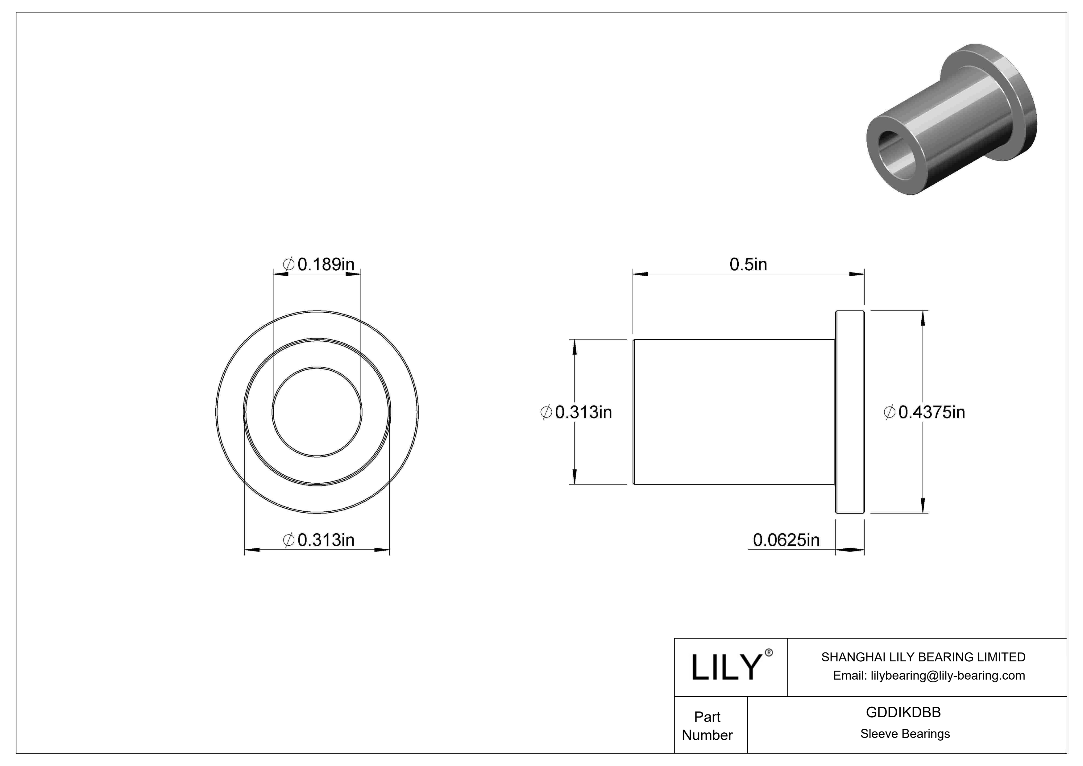 GDDIKDBB Oil-Embedded Flanged Sleeve Bearings cad drawing