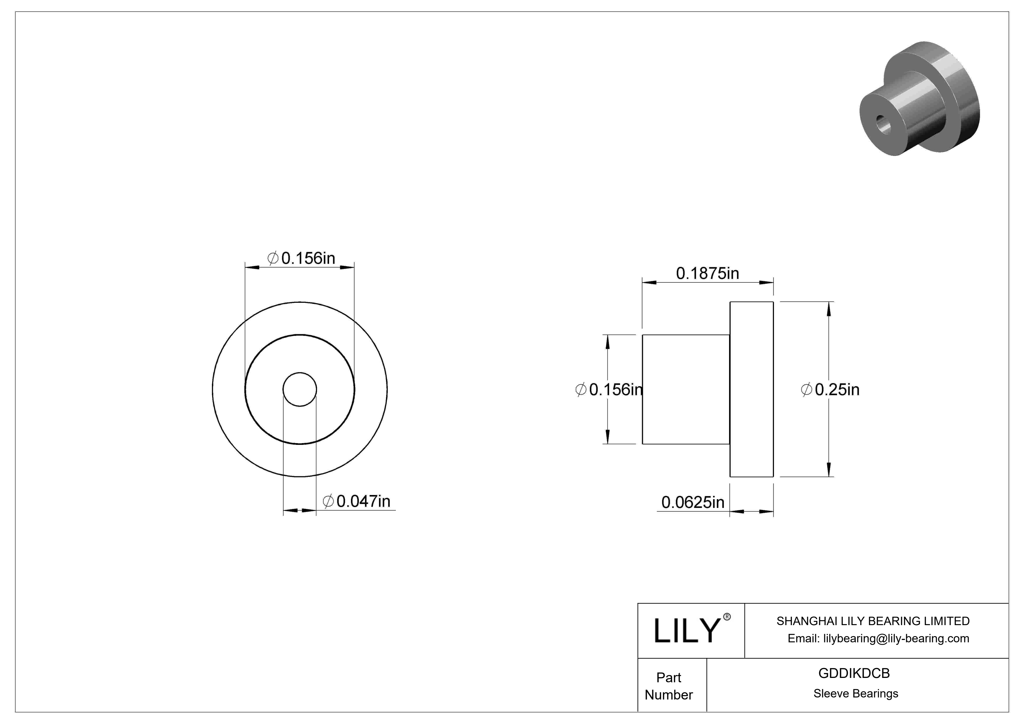 GDDIKDCB Oil-Embedded Flanged Sleeve Bearings cad drawing