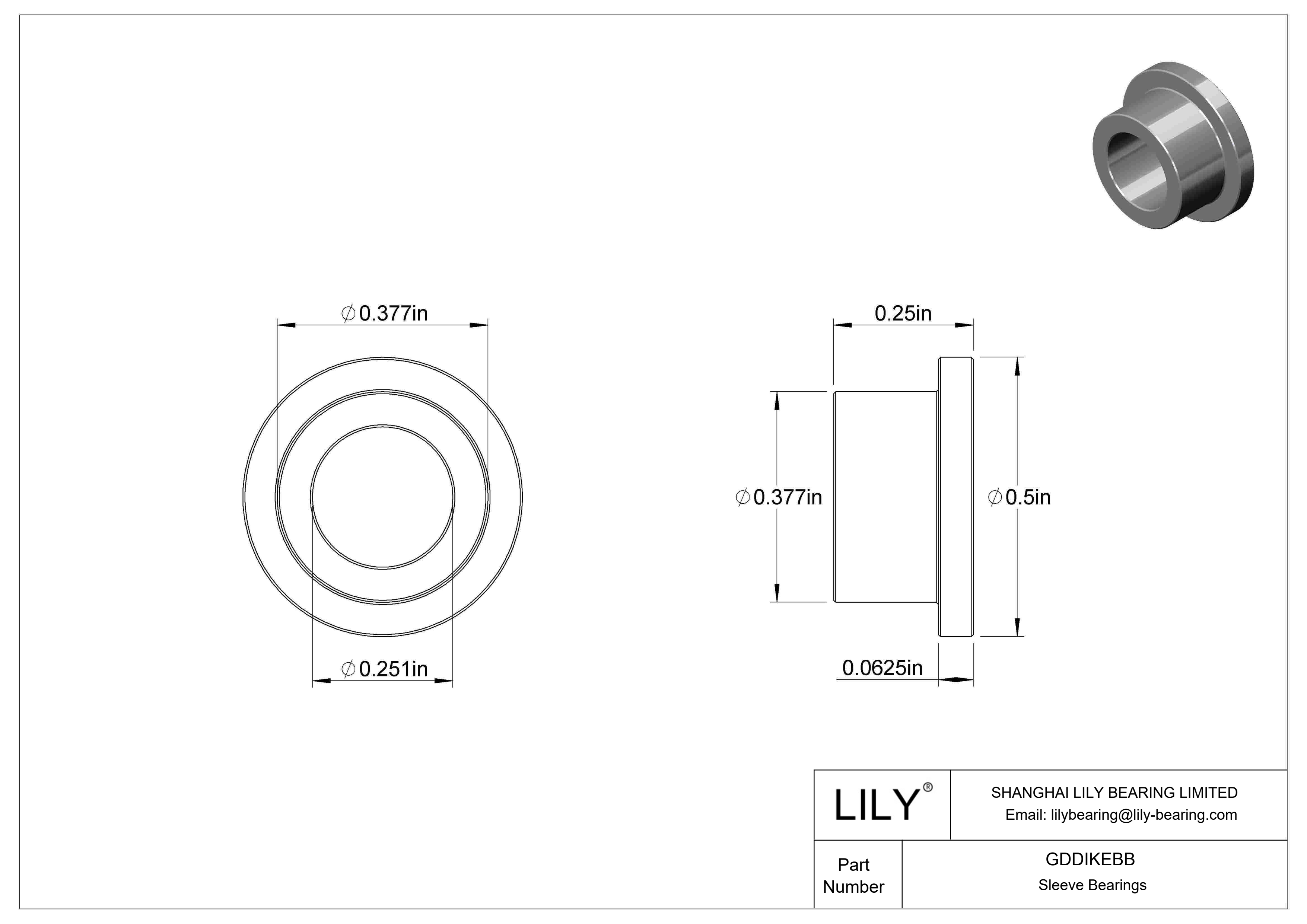 GDDIKEBB Oil-Embedded Flanged Sleeve Bearings cad drawing