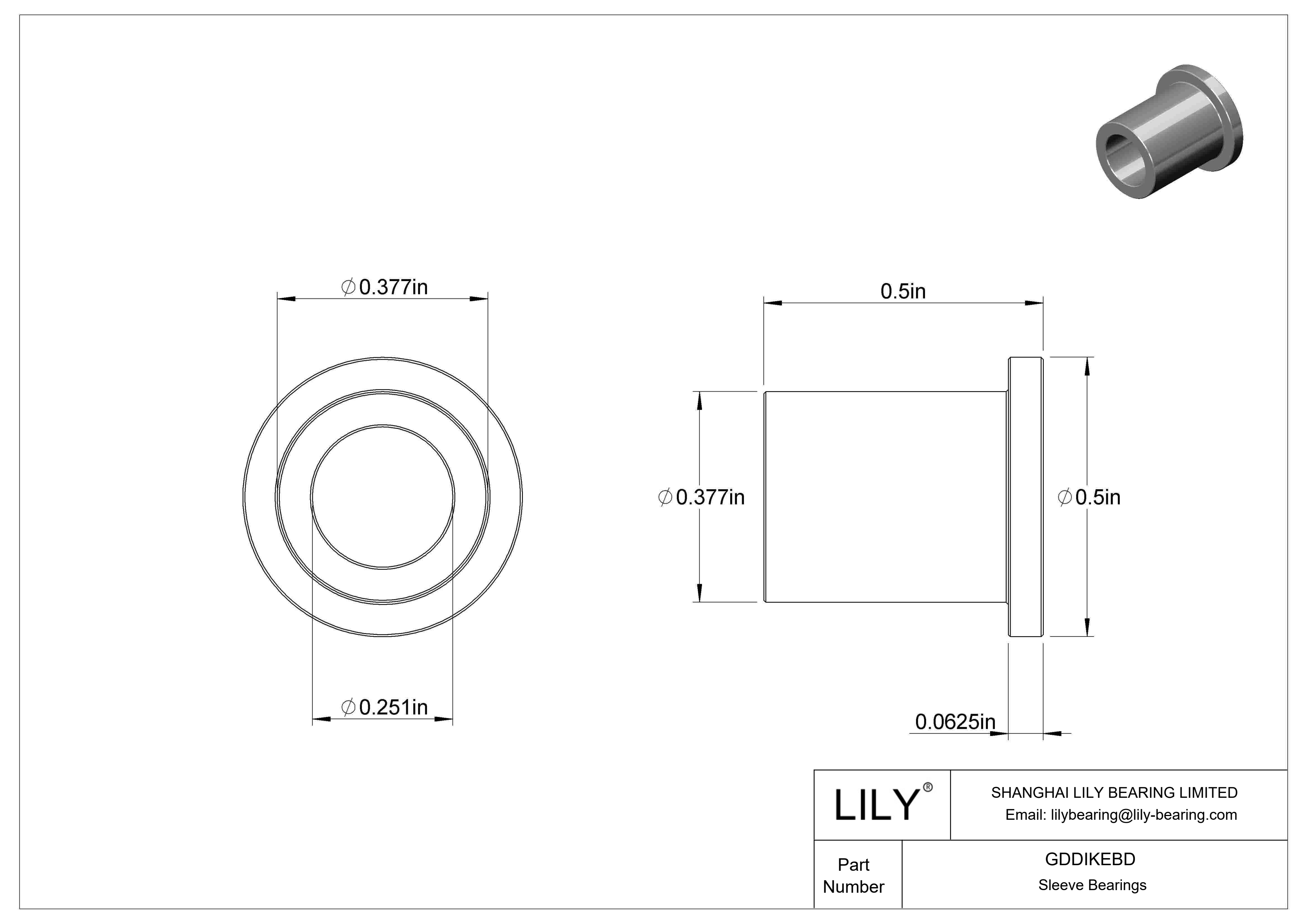 GDDIKEBD Oil-Embedded Flanged Sleeve Bearings cad drawing