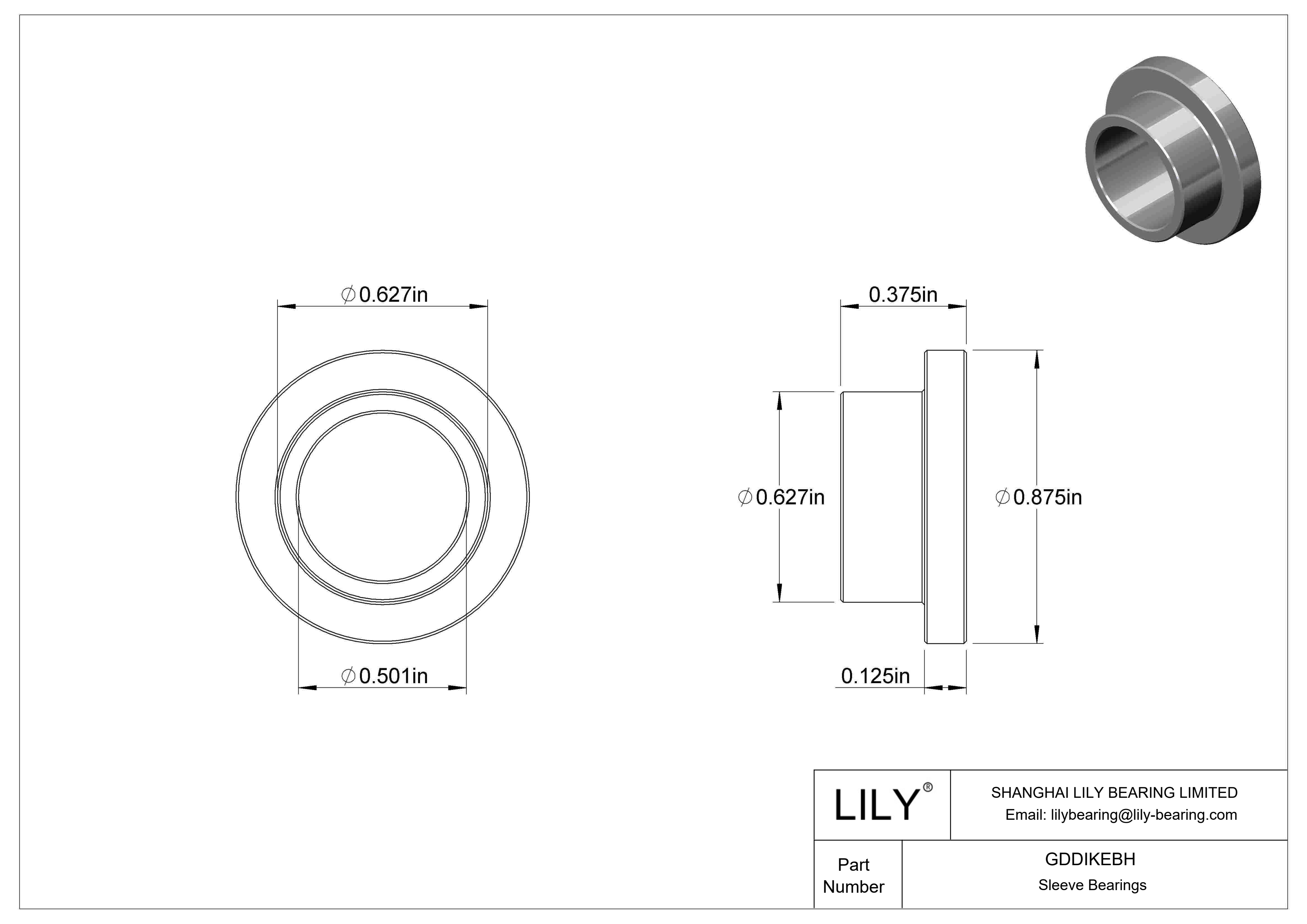 GDDIKEBH Oil-Embedded Flanged Sleeve Bearings cad drawing