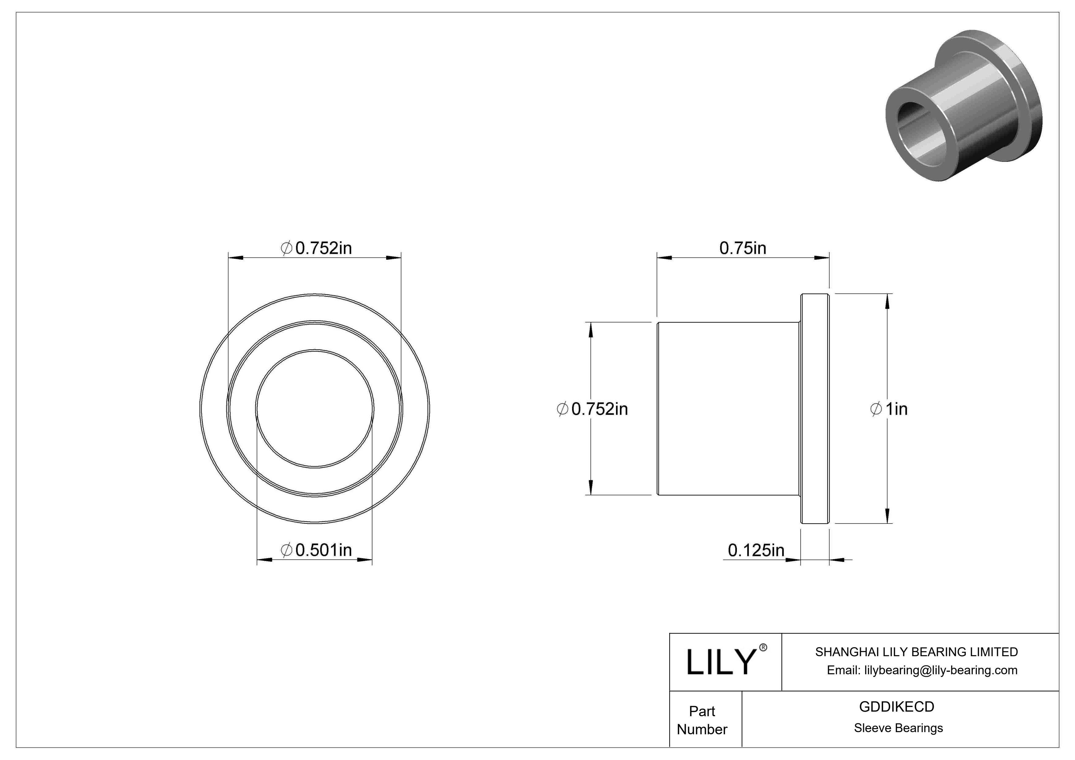 GDDIKECD Oil-Embedded Flanged Sleeve Bearings cad drawing