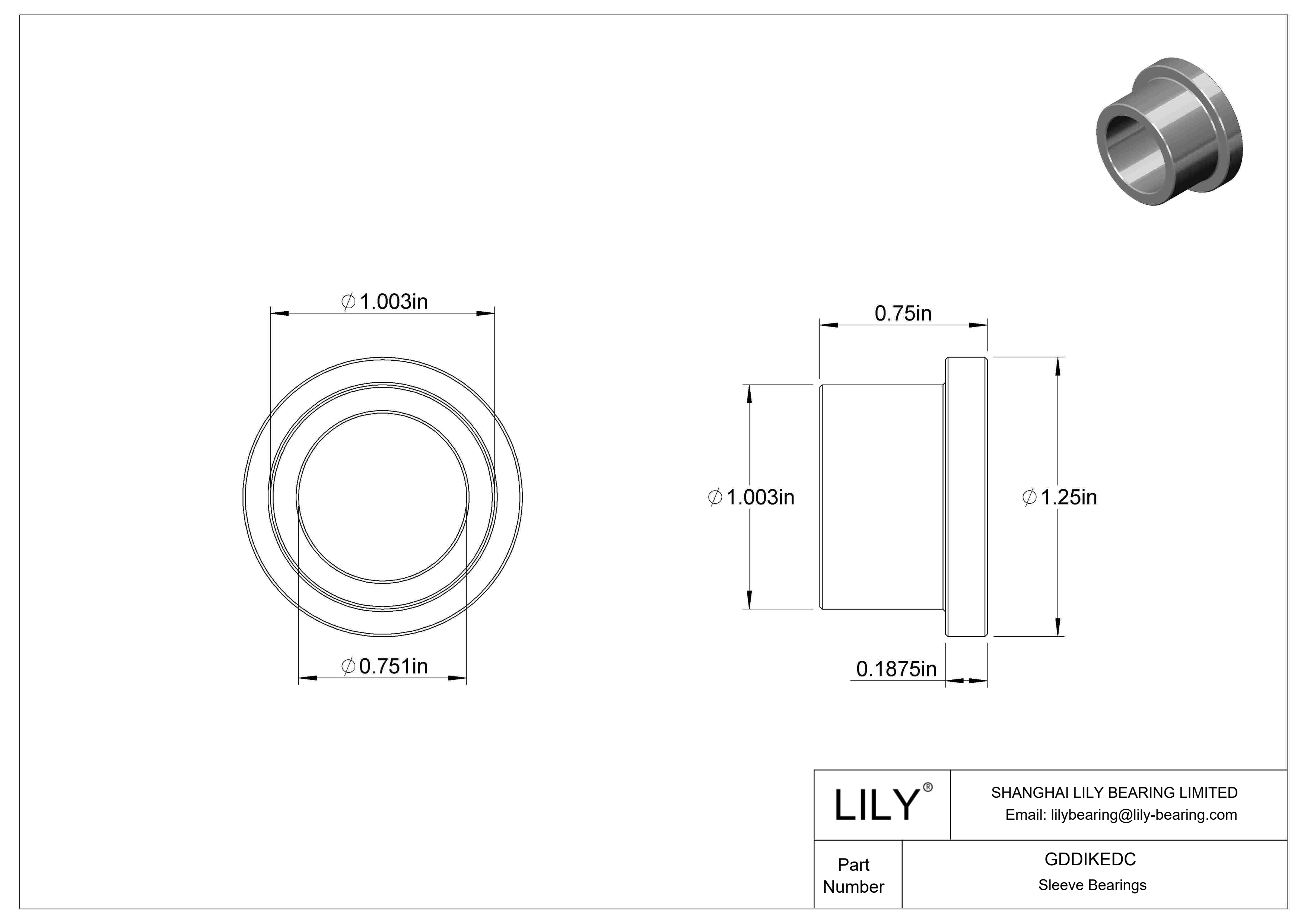 GDDIKEDC Oil-Embedded Flanged Sleeve Bearings cad drawing