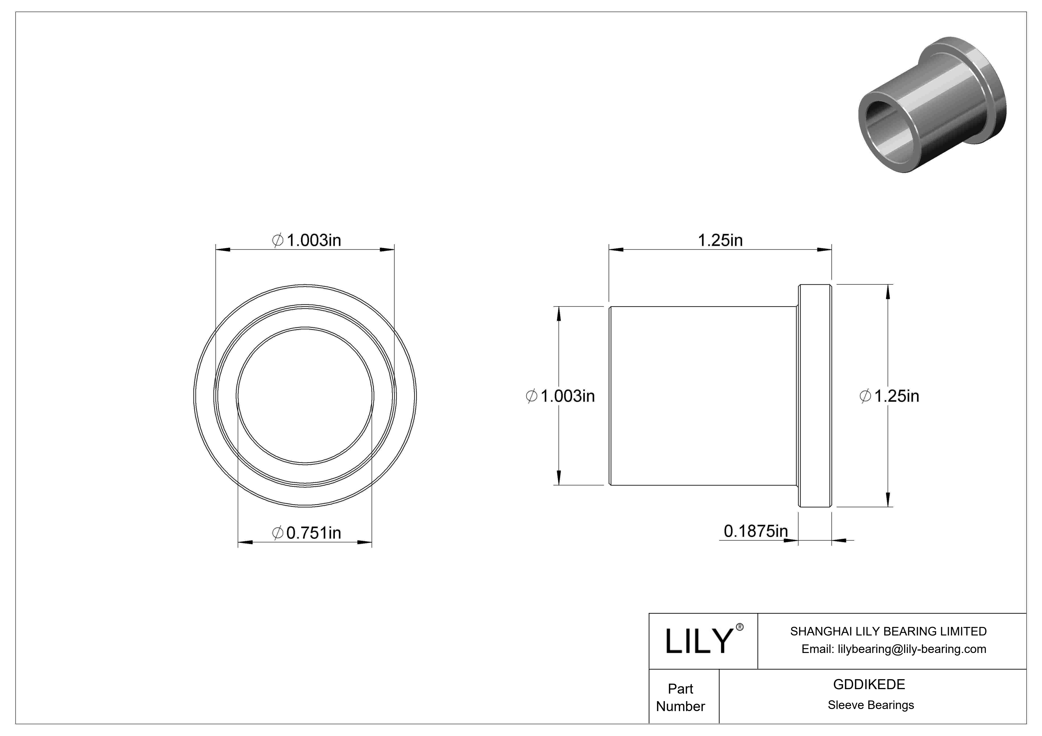 GDDIKEDE Oil-Embedded Flanged Sleeve Bearings cad drawing