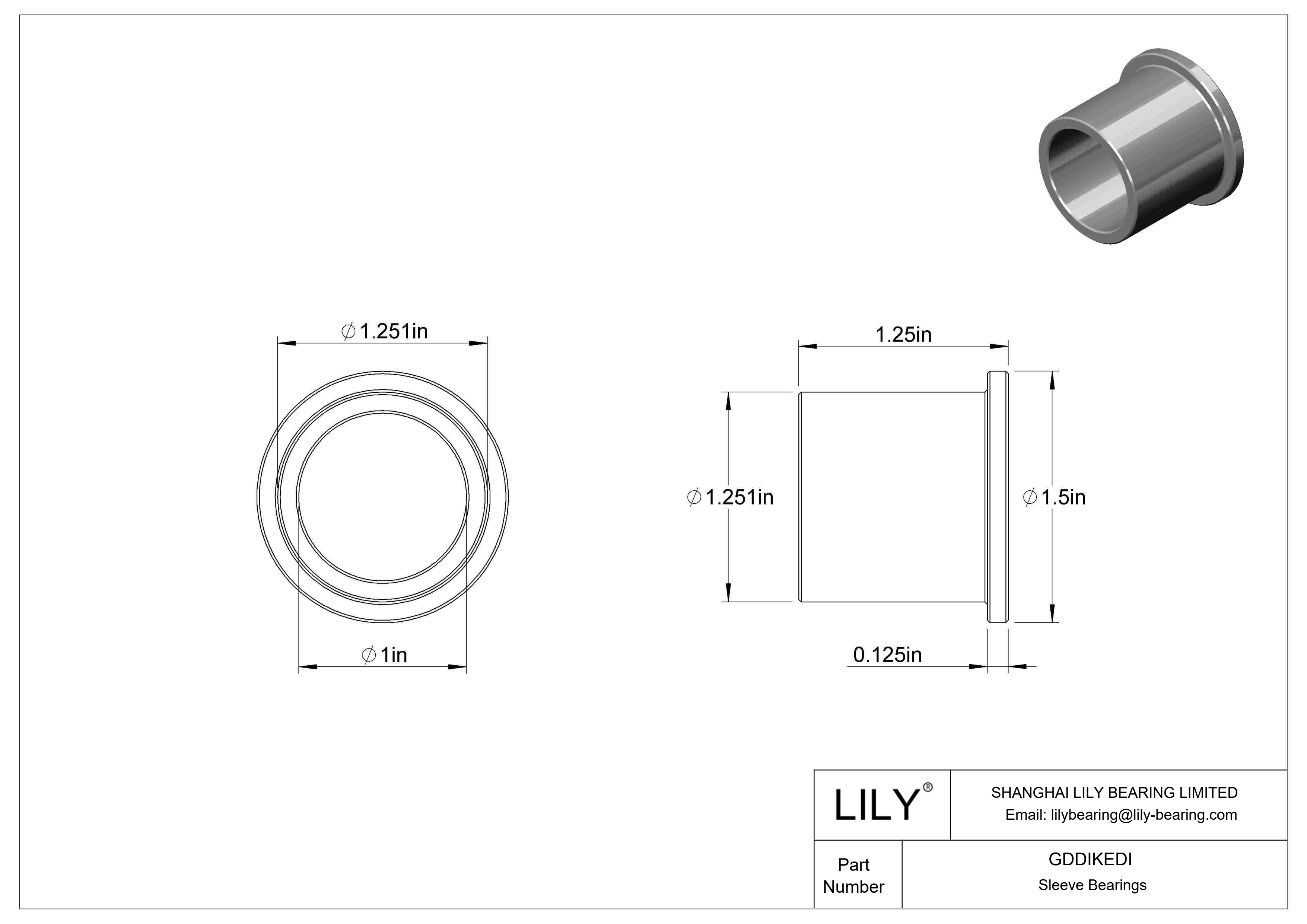 GDDIKEDI Oil-Embedded Flanged Sleeve Bearings cad drawing