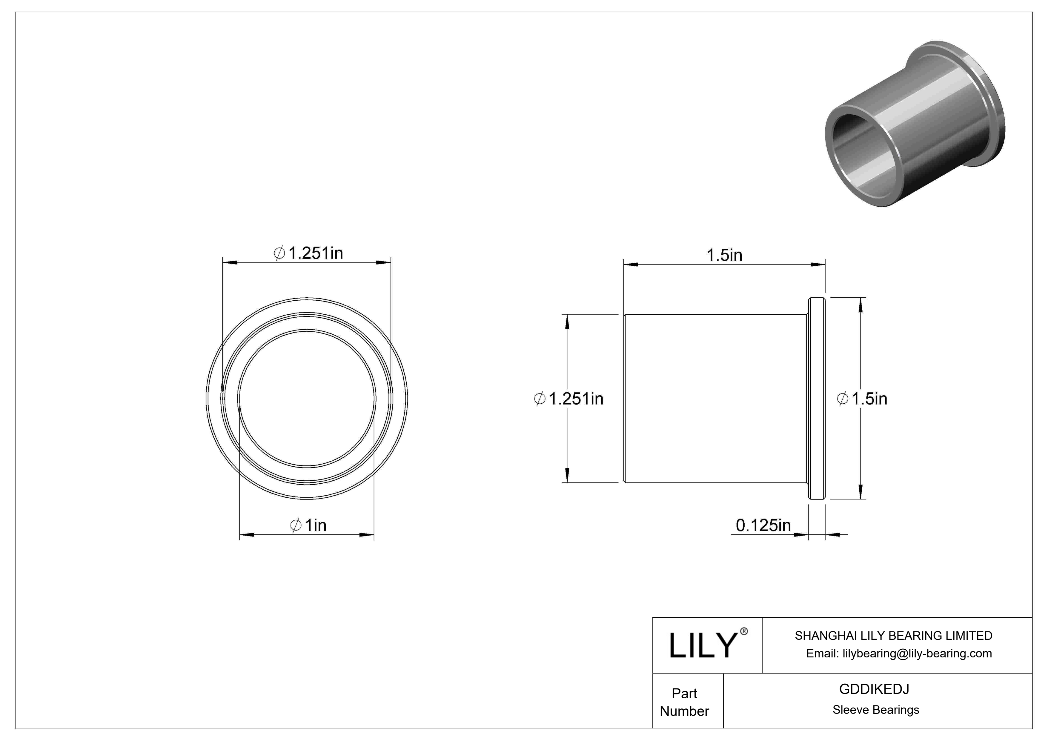 GDDIKEDJ Oil-Embedded Flanged Sleeve Bearings cad drawing