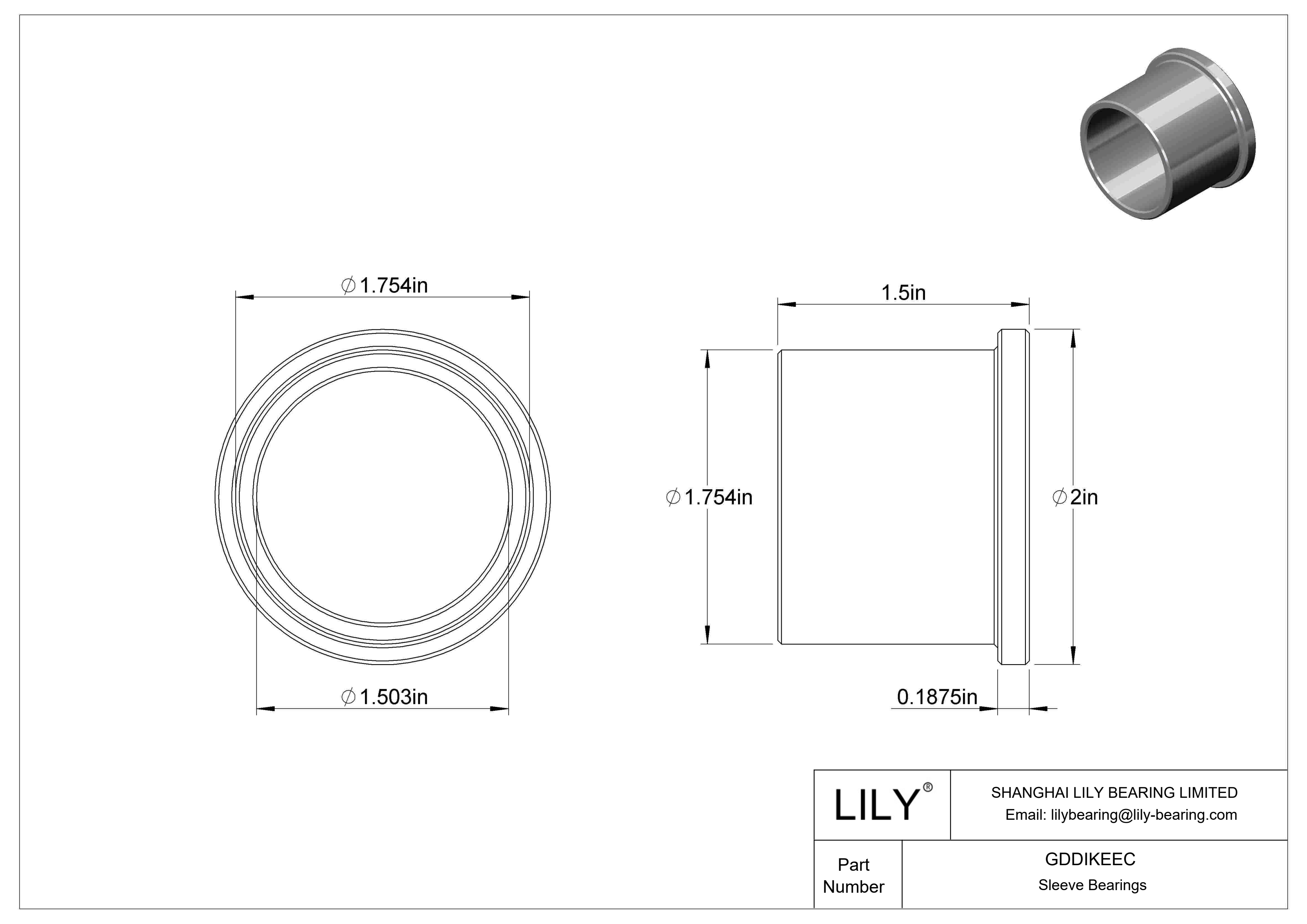 GDDIKEEC Rodamientos de manguito con pestaña lubricados con aceite cad drawing