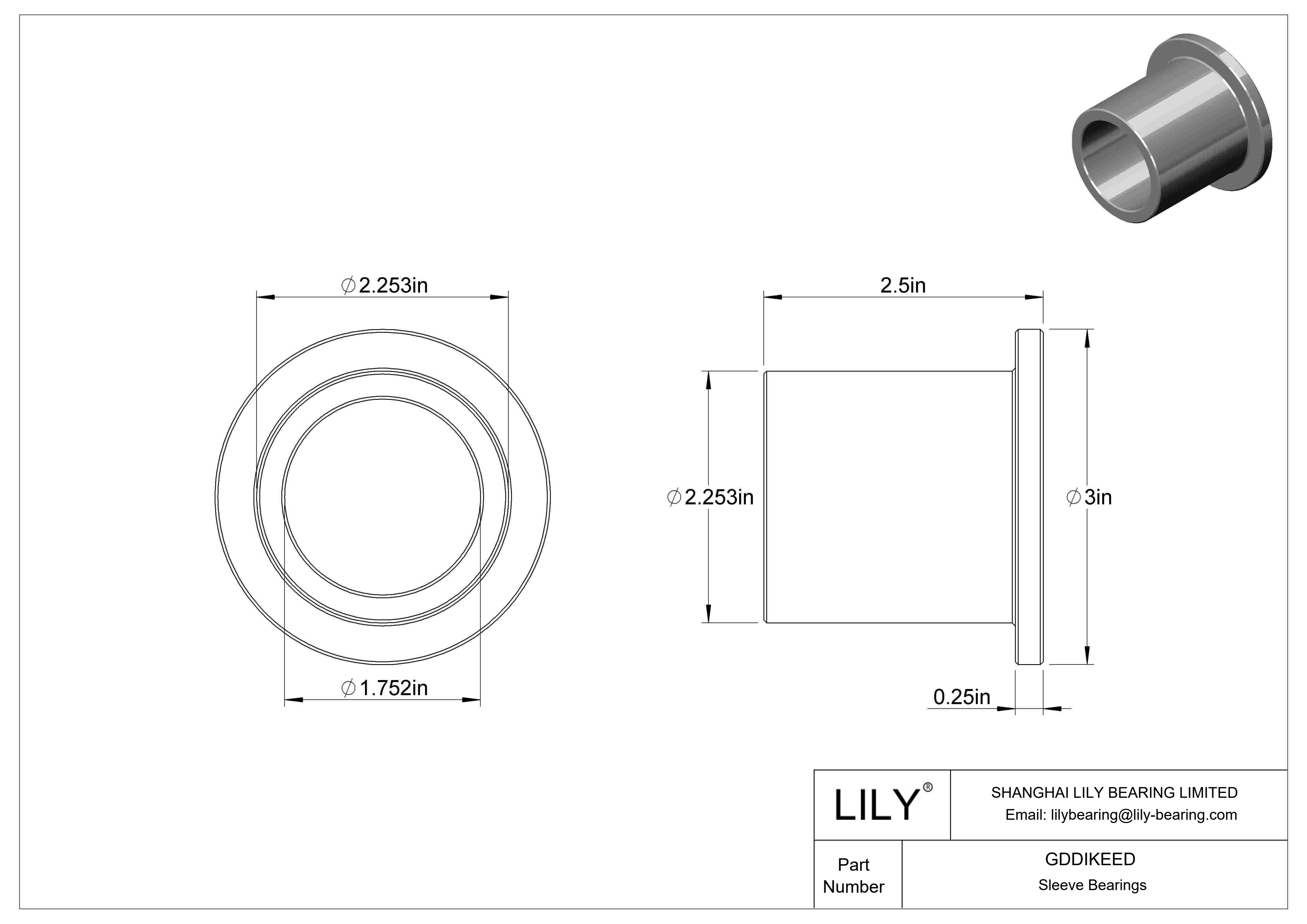 GDDIKEED Oil-Embedded Flanged Sleeve Bearings cad drawing