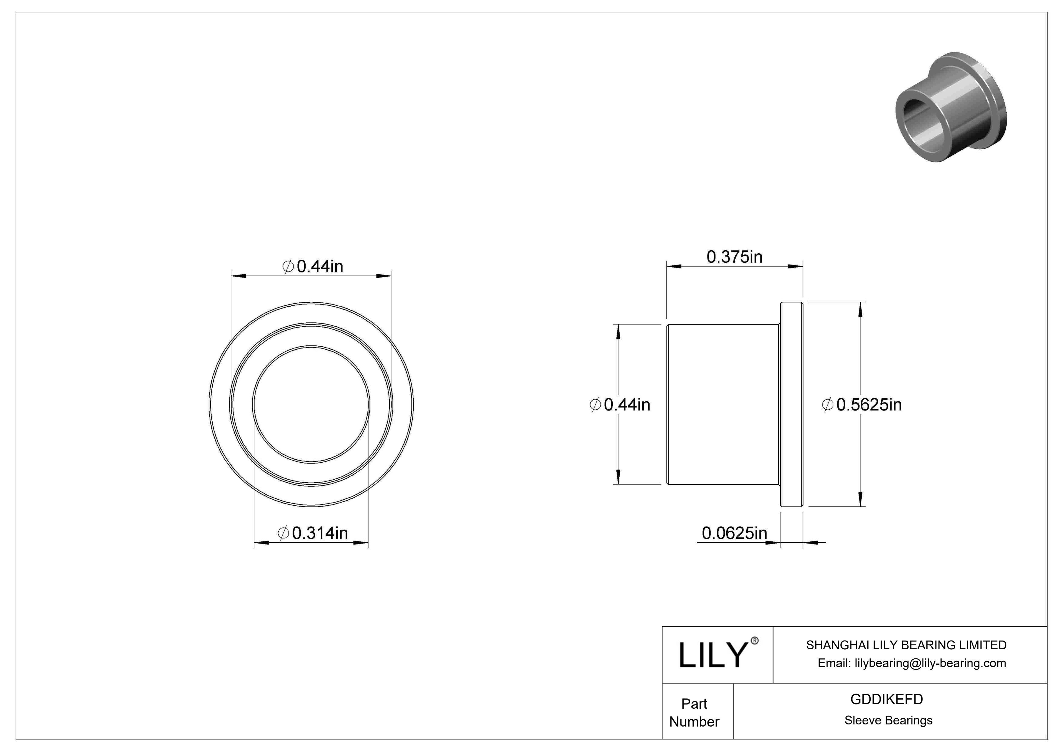 GDDIKEFD Oil-Embedded Flanged Sleeve Bearings cad drawing