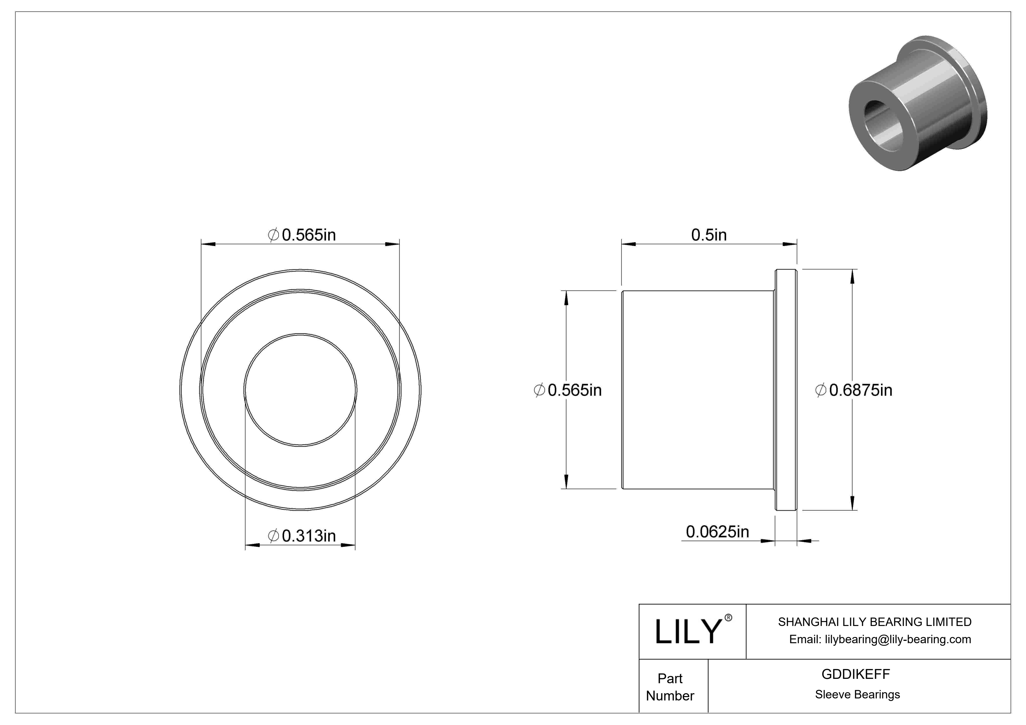 GDDIKEFF Oil-Embedded Flanged Sleeve Bearings cad drawing