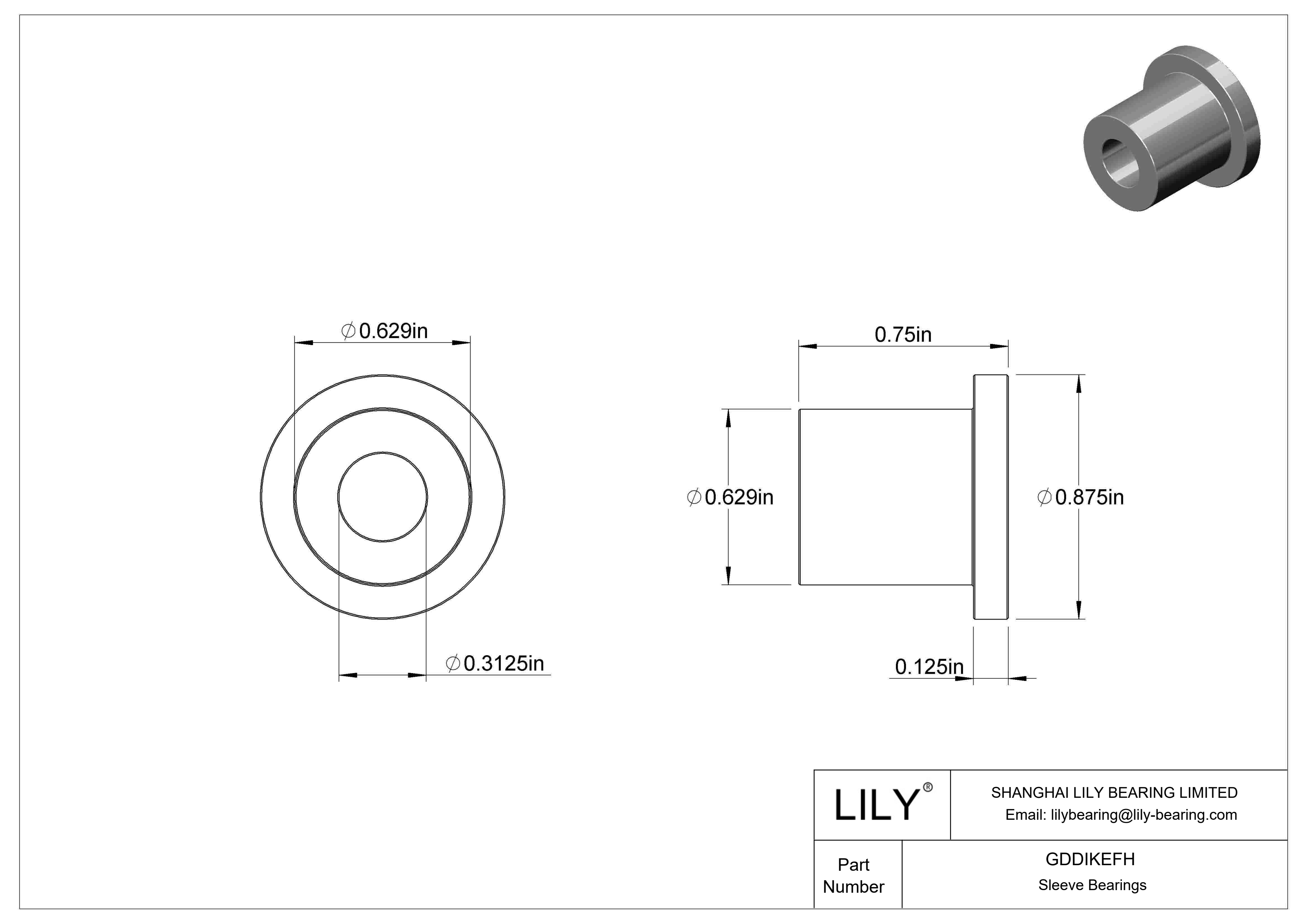 GDDIKEFH Oil-Embedded Flanged Sleeve Bearings cad drawing