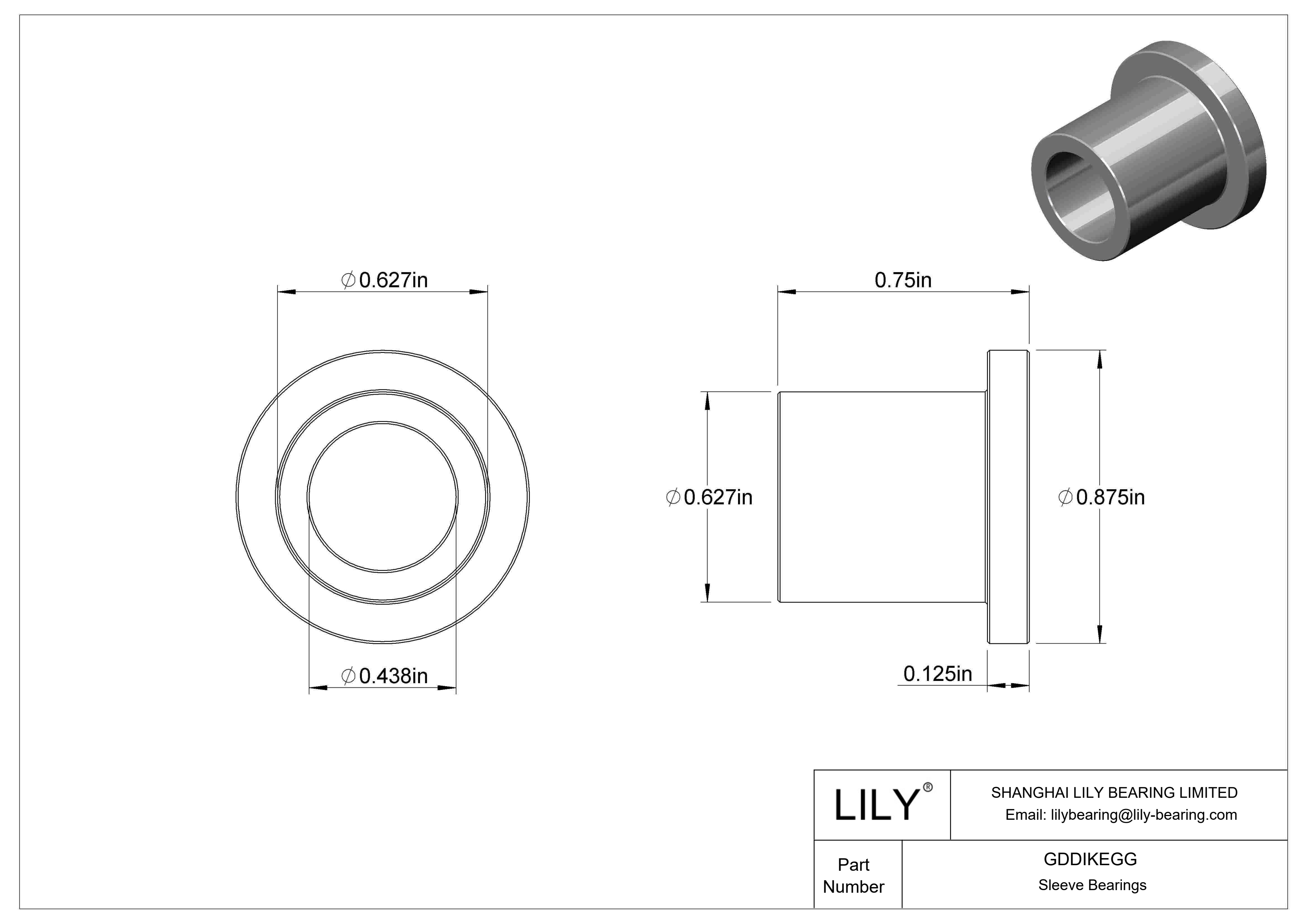 GDDIKEGG Oil-Embedded Flanged Sleeve Bearings cad drawing