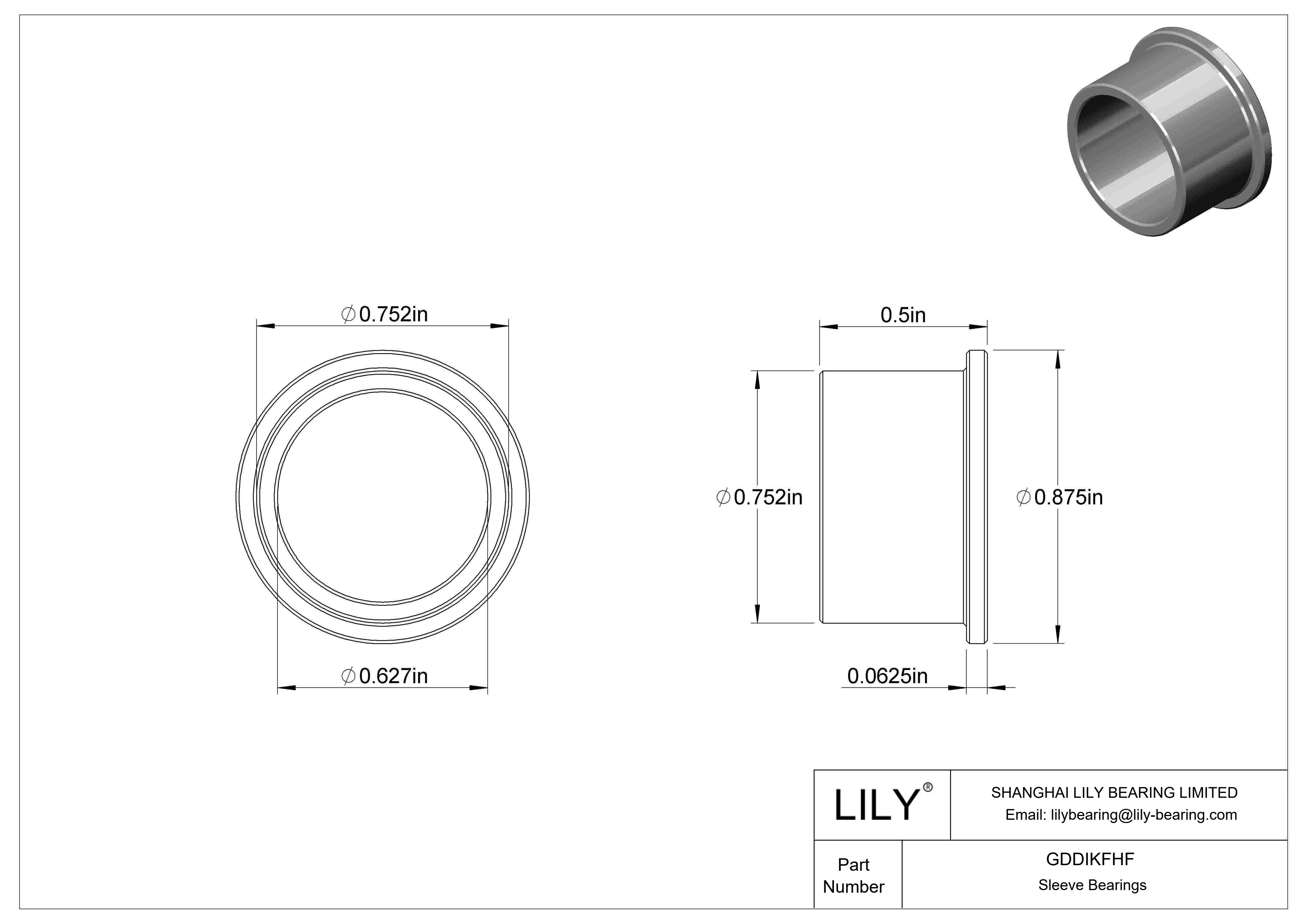 GDDIKFHF Oil-Embedded Flanged Sleeve Bearings cad drawing