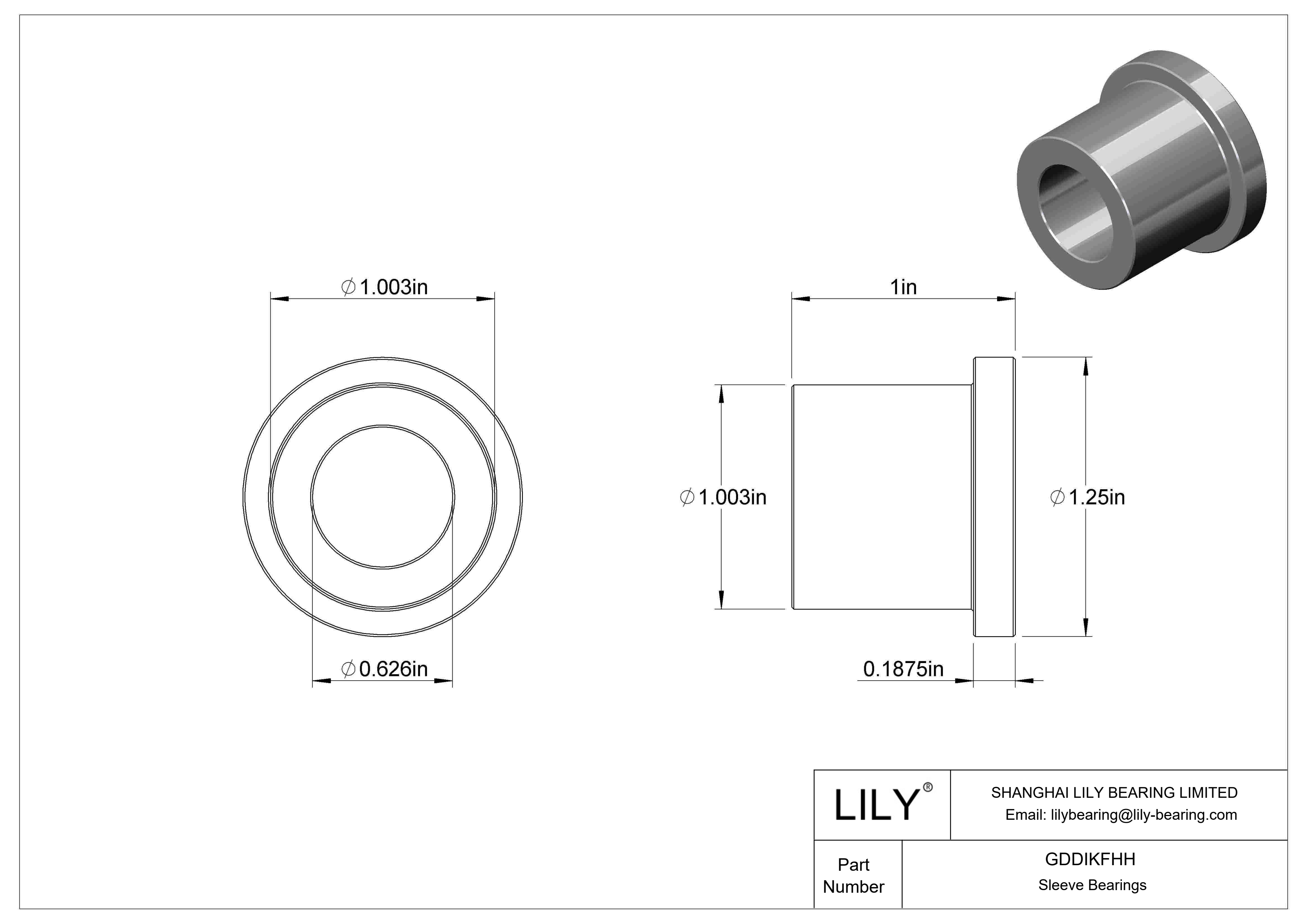 GDDIKFHH Oil-Embedded Flanged Sleeve Bearings cad drawing