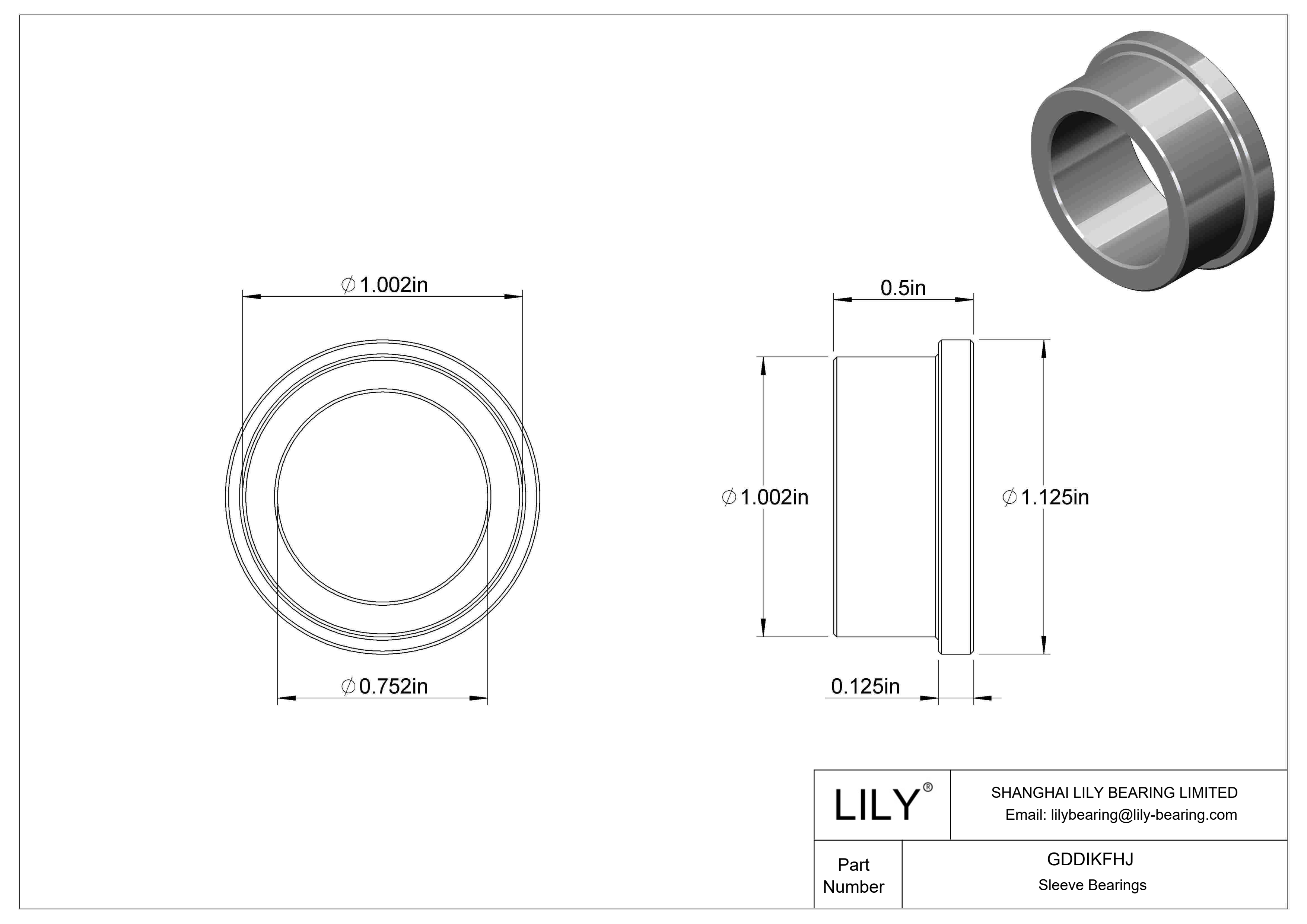 GDDIKFHJ Oil-Embedded Flanged Sleeve Bearings cad drawing