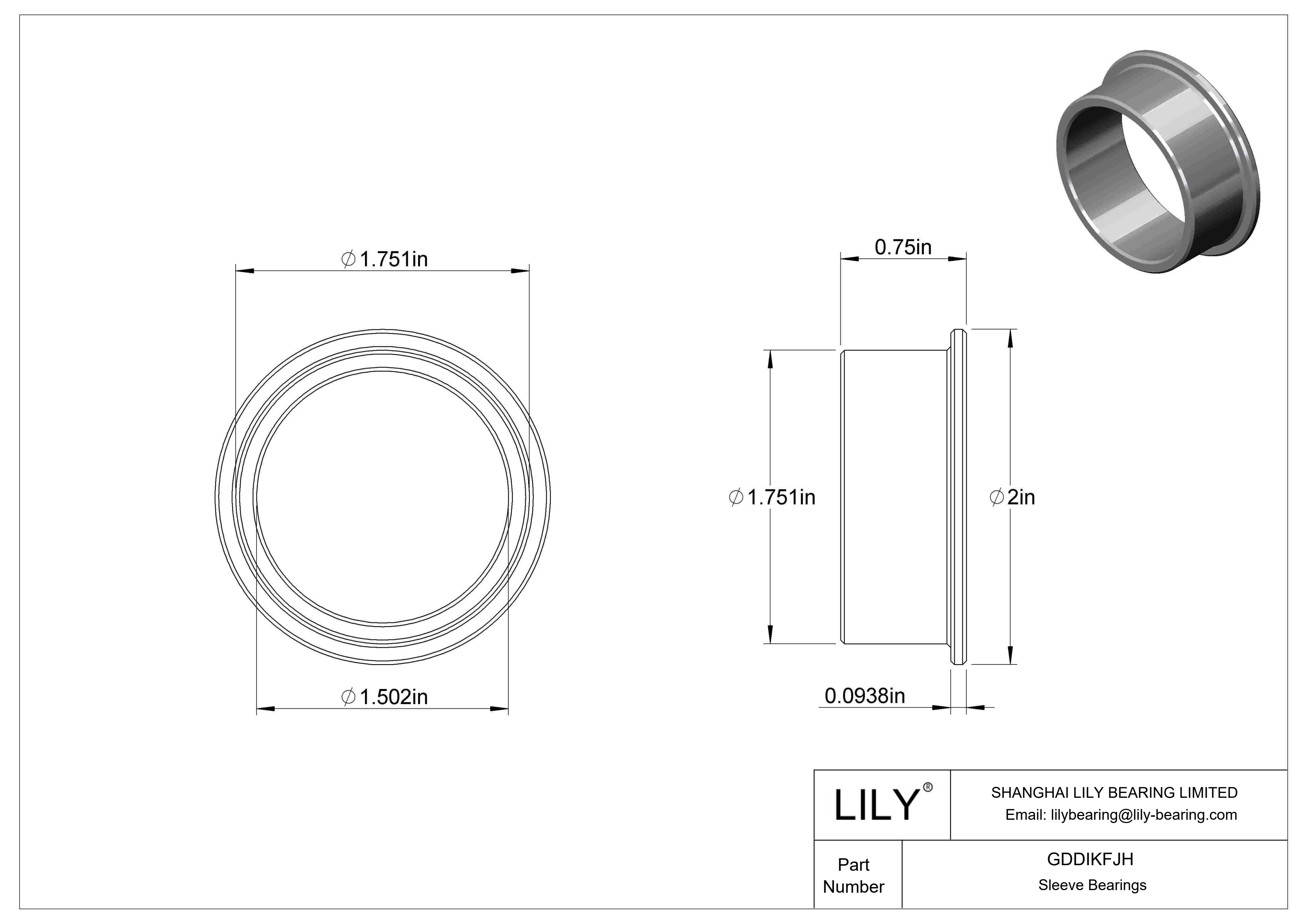 GDDIKFJH Oil-Embedded Flanged Sleeve Bearings cad drawing