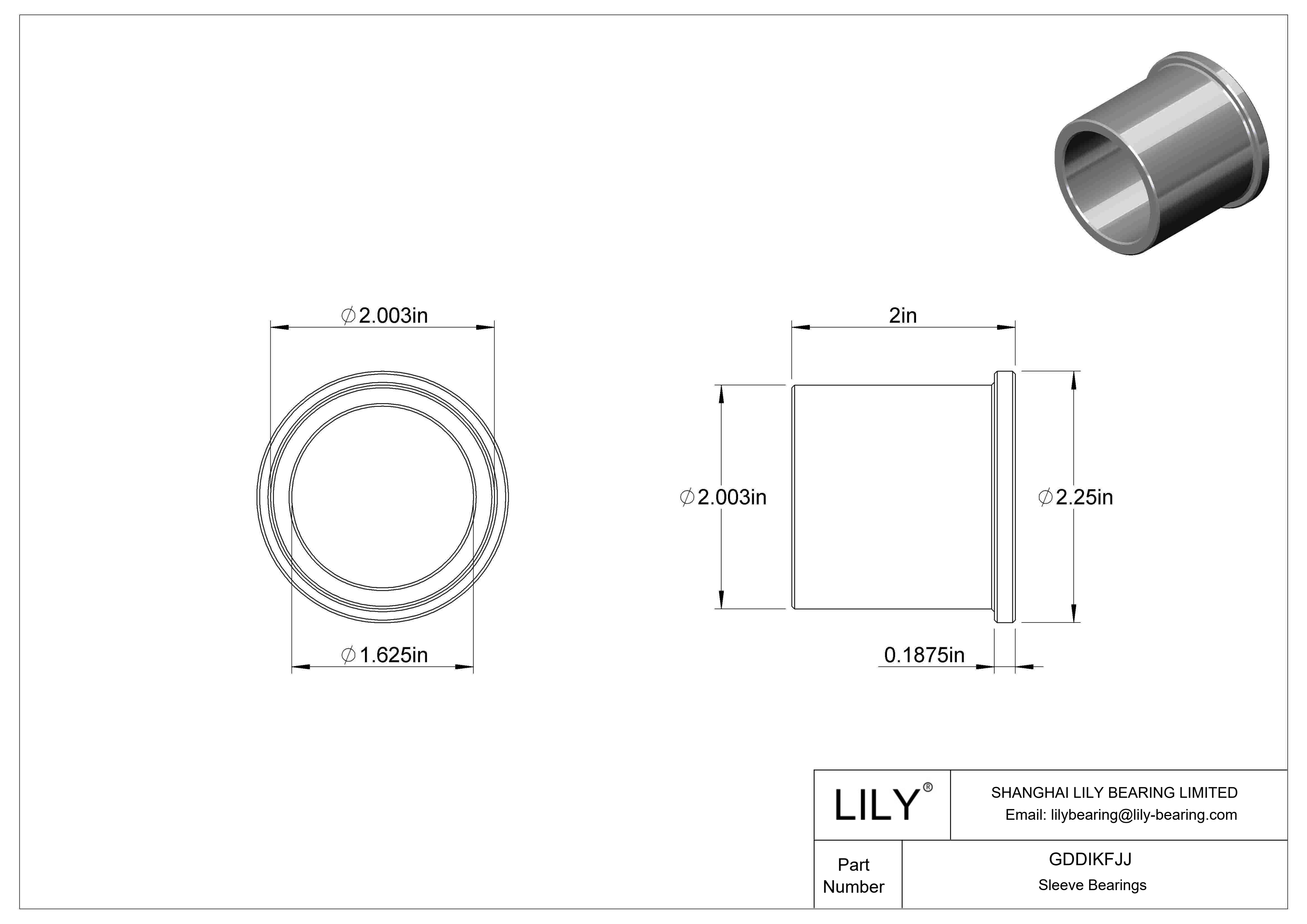 GDDIKFJJ Oil-Embedded Flanged Sleeve Bearings cad drawing